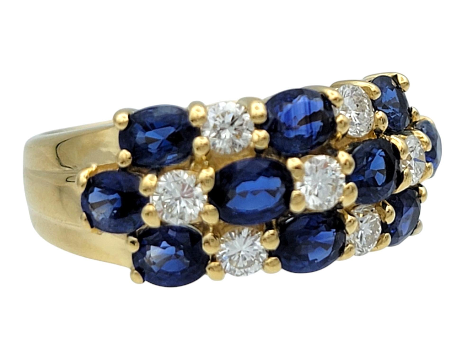 Contemporary Alternating Sapphire and Diamond Multi Row Band Ring in 18 Karat Yellow Gold For Sale