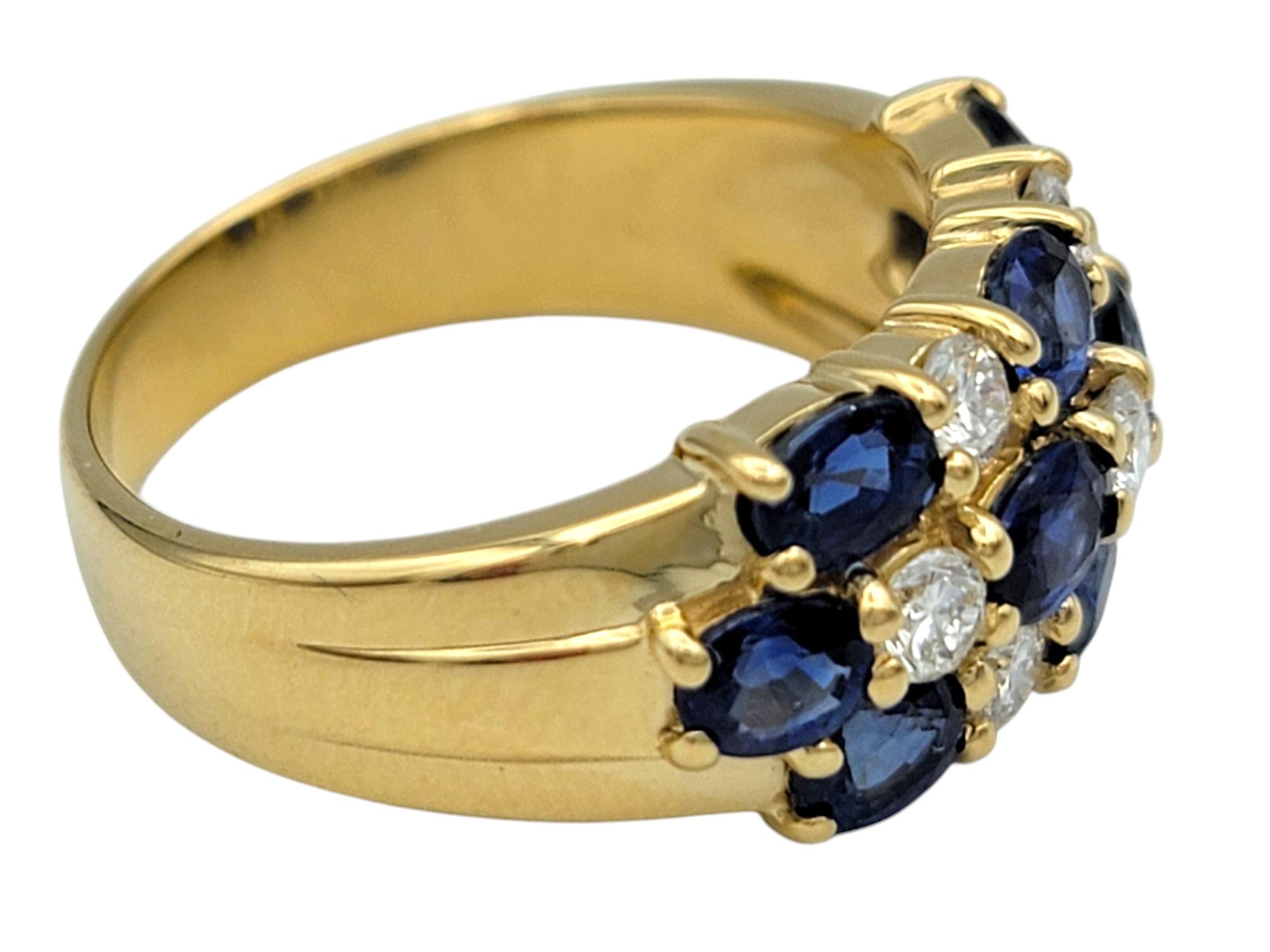 Alternating Sapphire and Diamond Multi Row Band Ring in 18 Karat Yellow Gold In Good Condition For Sale In Scottsdale, AZ