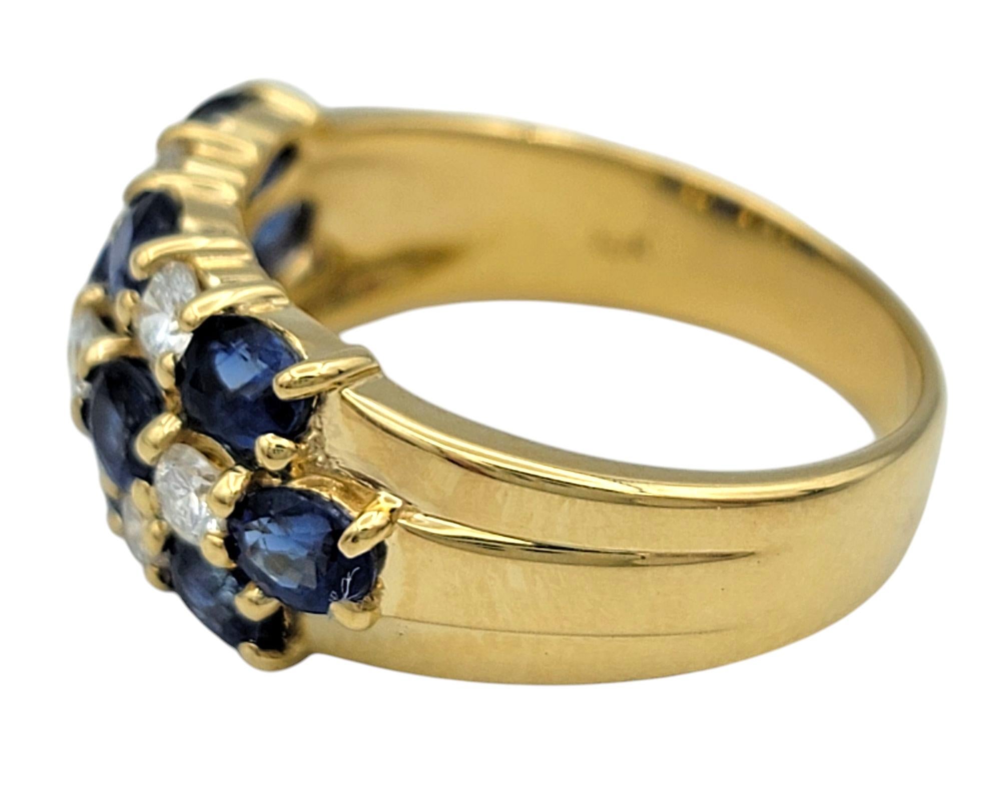 Women's Alternating Sapphire and Diamond Multi Row Band Ring in 18 Karat Yellow Gold For Sale