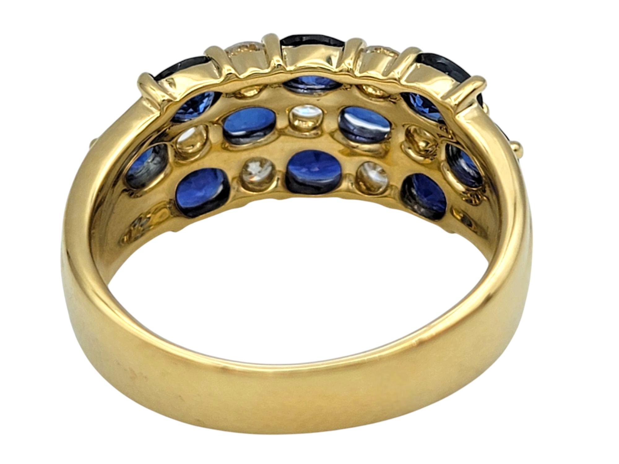 Alternating Sapphire and Diamond Multi Row Band Ring in 18 Karat Yellow Gold For Sale 1