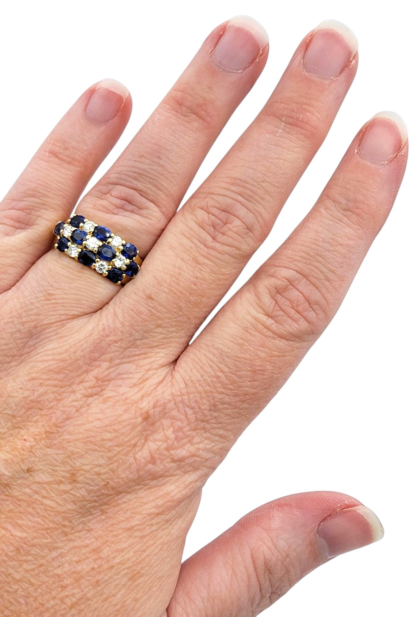 Alternating Sapphire and Diamond Multi Row Band Ring in 18 Karat Yellow Gold For Sale 3