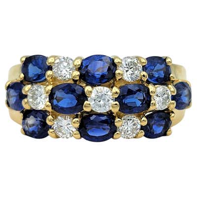 Baguette Cut Sapphire and Round Diamond Multi-Row Band Ring in 18 Karat ...