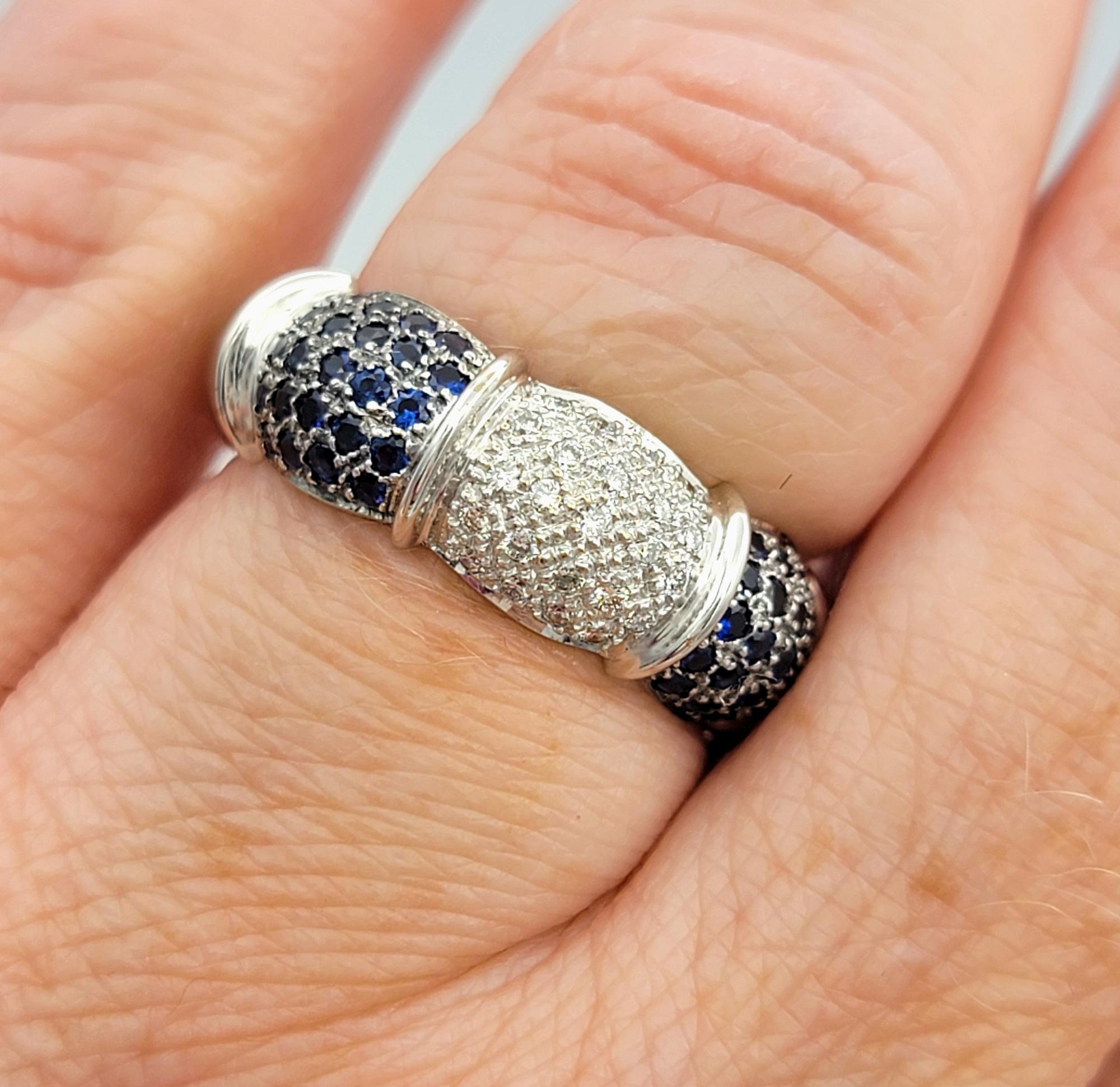 Alternating Sapphire and Diamond Scalloped Band Ring in 18 Karat White Gold For Sale 4