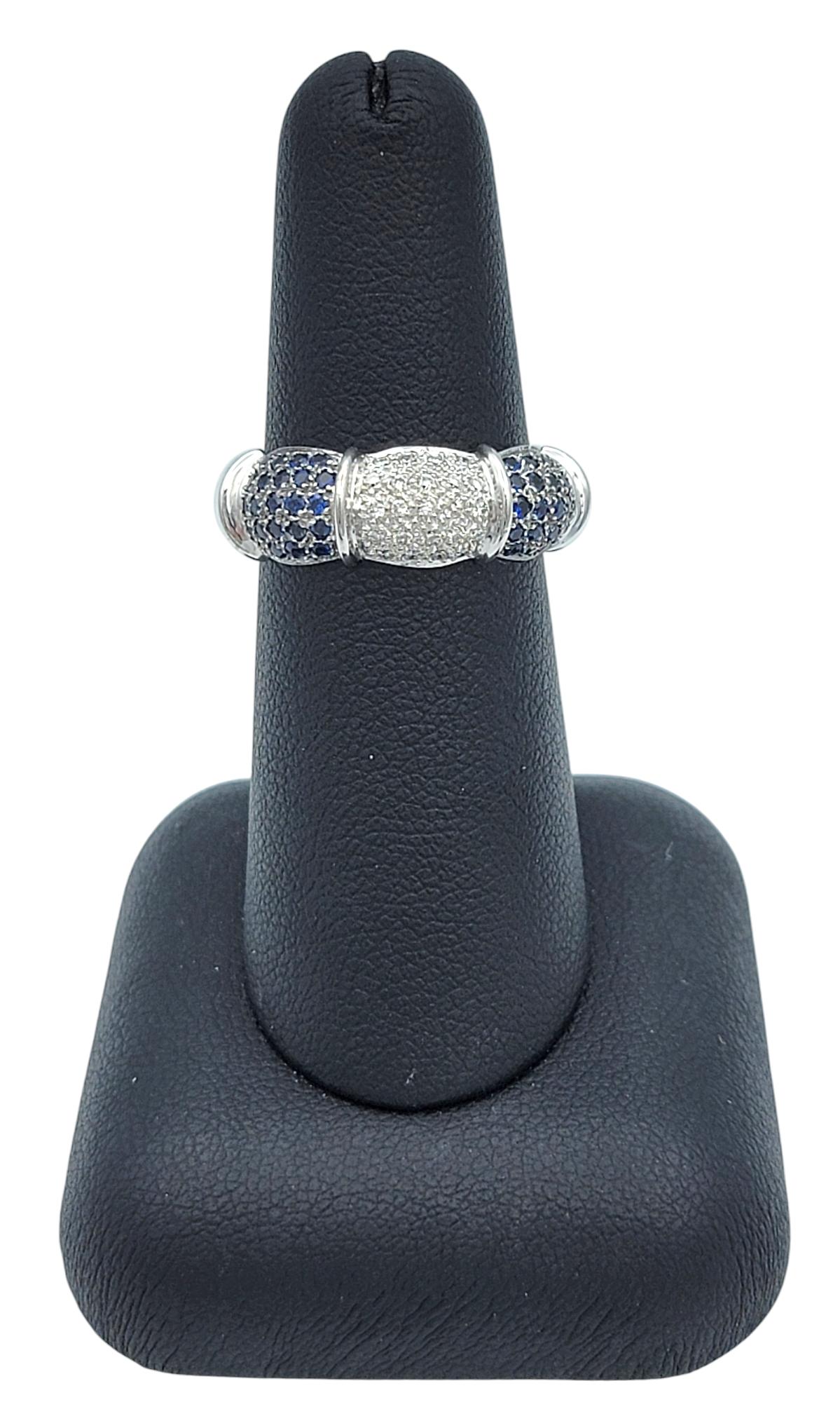 Alternating Sapphire and Diamond Scalloped Band Ring in 18 Karat White Gold For Sale 5