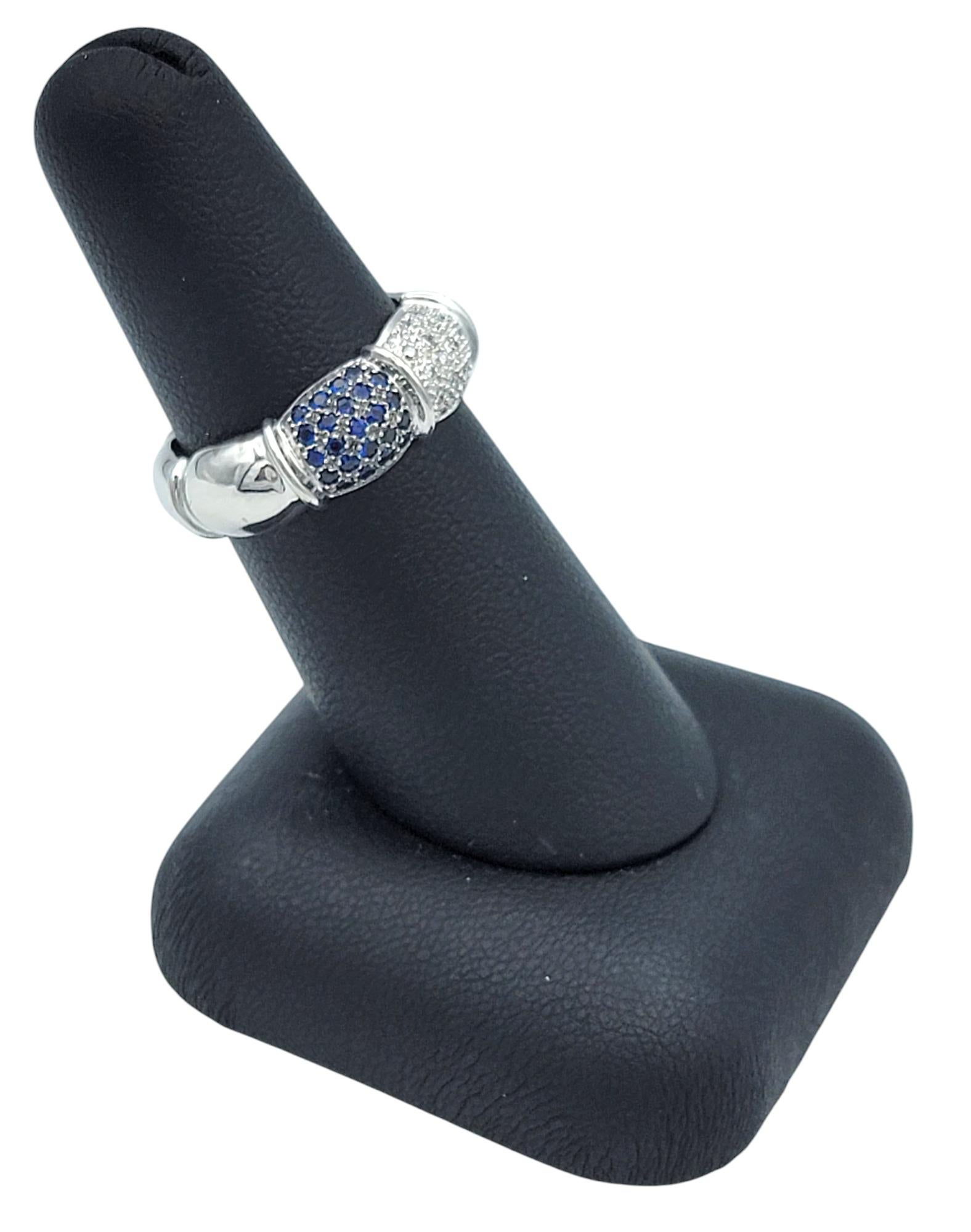Alternating Sapphire and Diamond Scalloped Band Ring in 18 Karat White Gold For Sale 6
