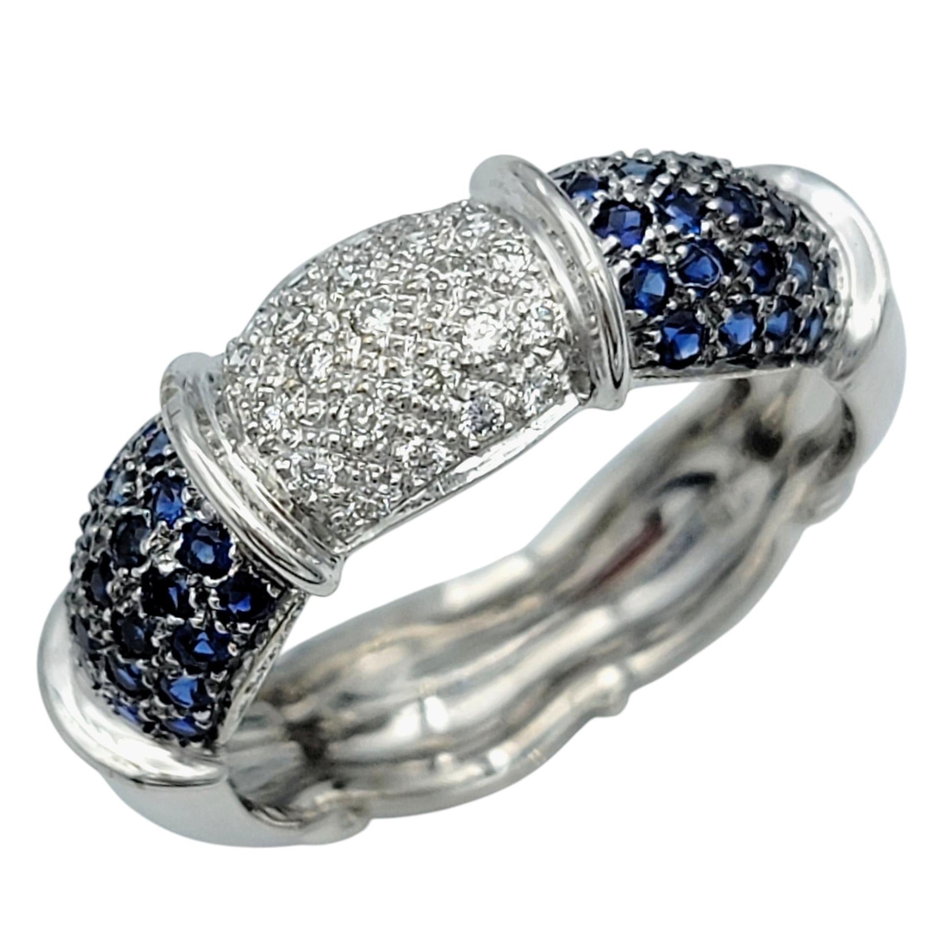 Alternating Sapphire and Diamond Scalloped Band Ring in 18 Karat White Gold In Good Condition For Sale In Scottsdale, AZ