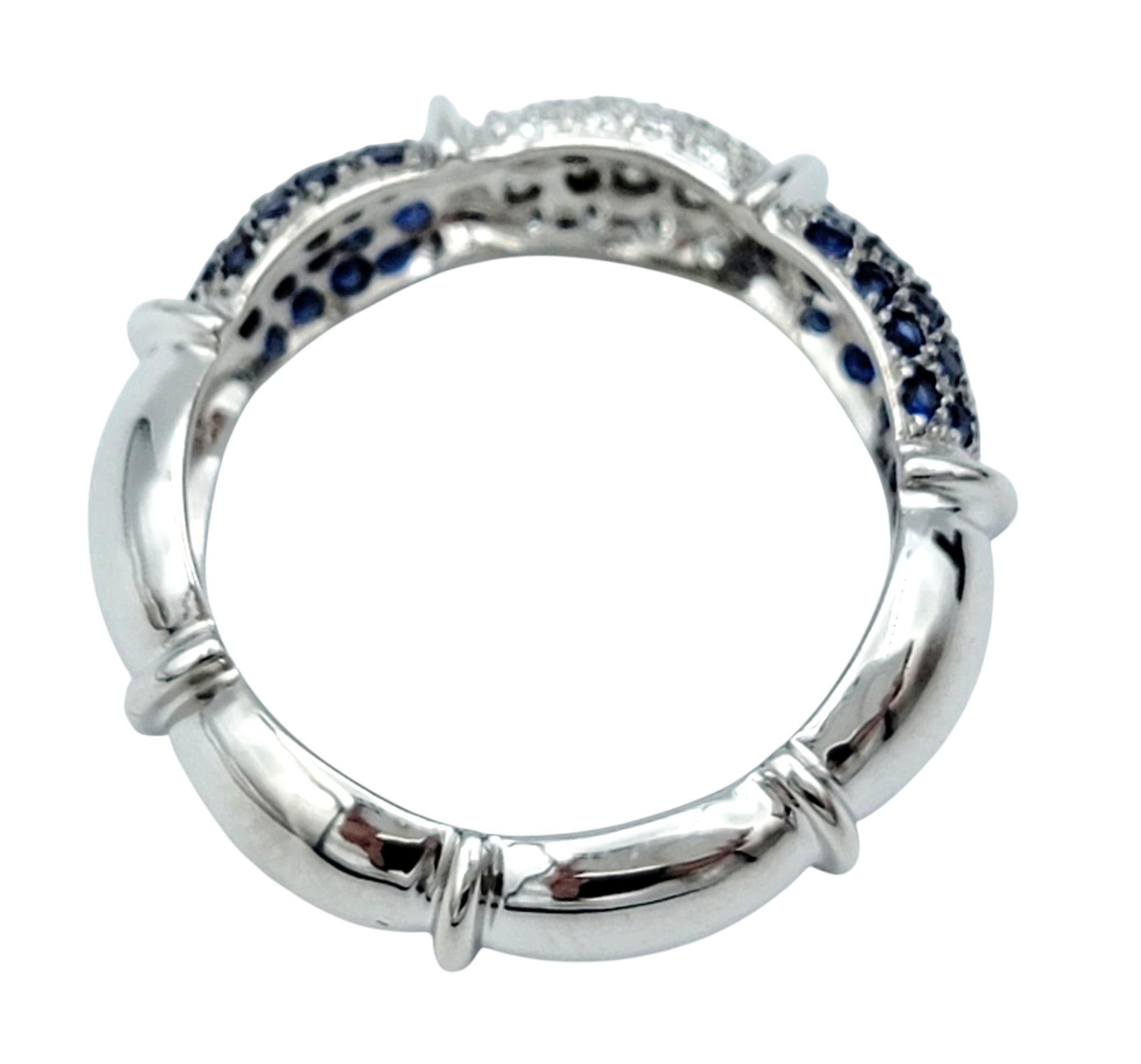 Alternating Sapphire and Diamond Scalloped Band Ring in 18 Karat White Gold For Sale 1