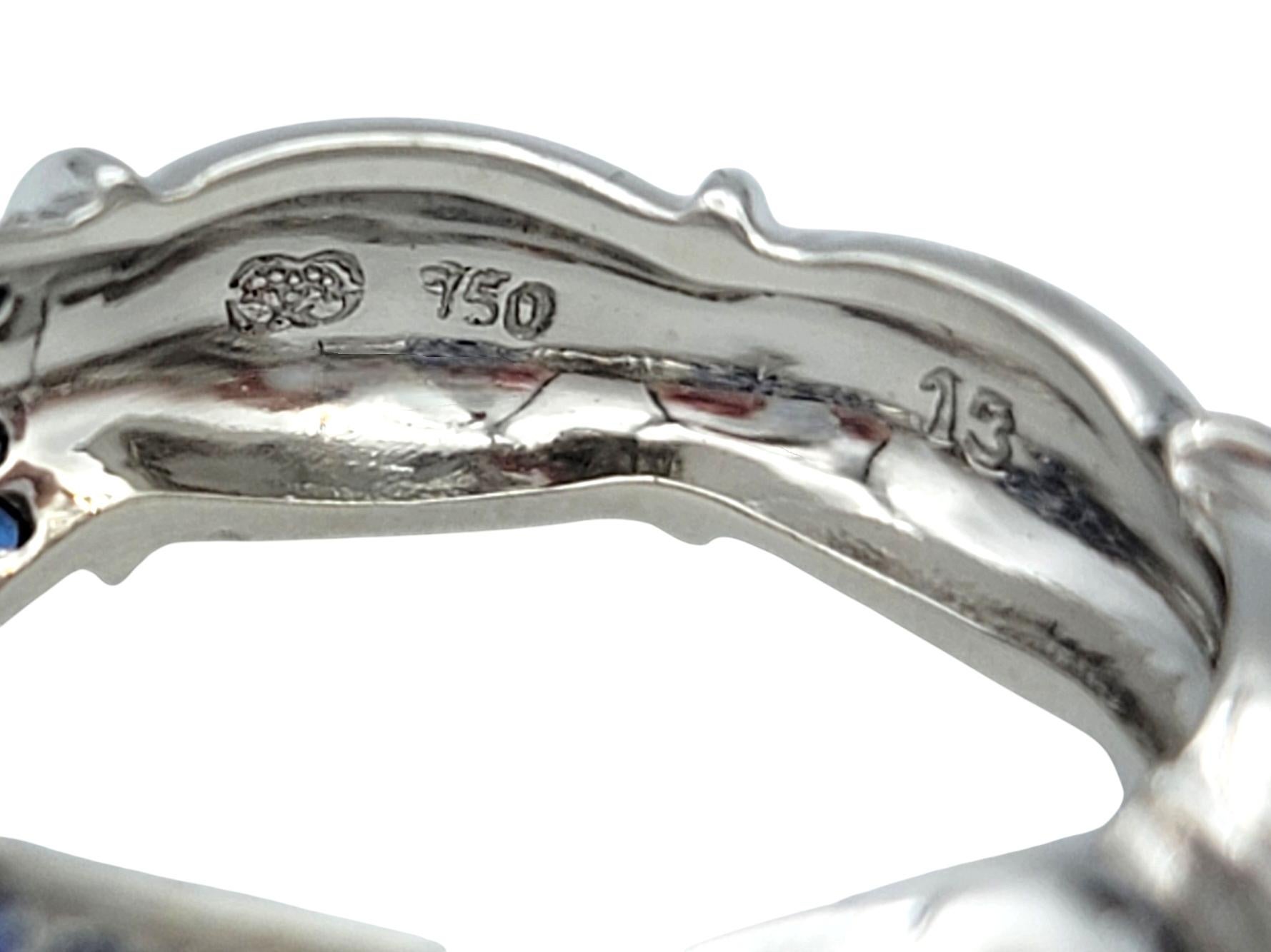Alternating Sapphire and Diamond Scalloped Band Ring in 18 Karat White Gold For Sale 2