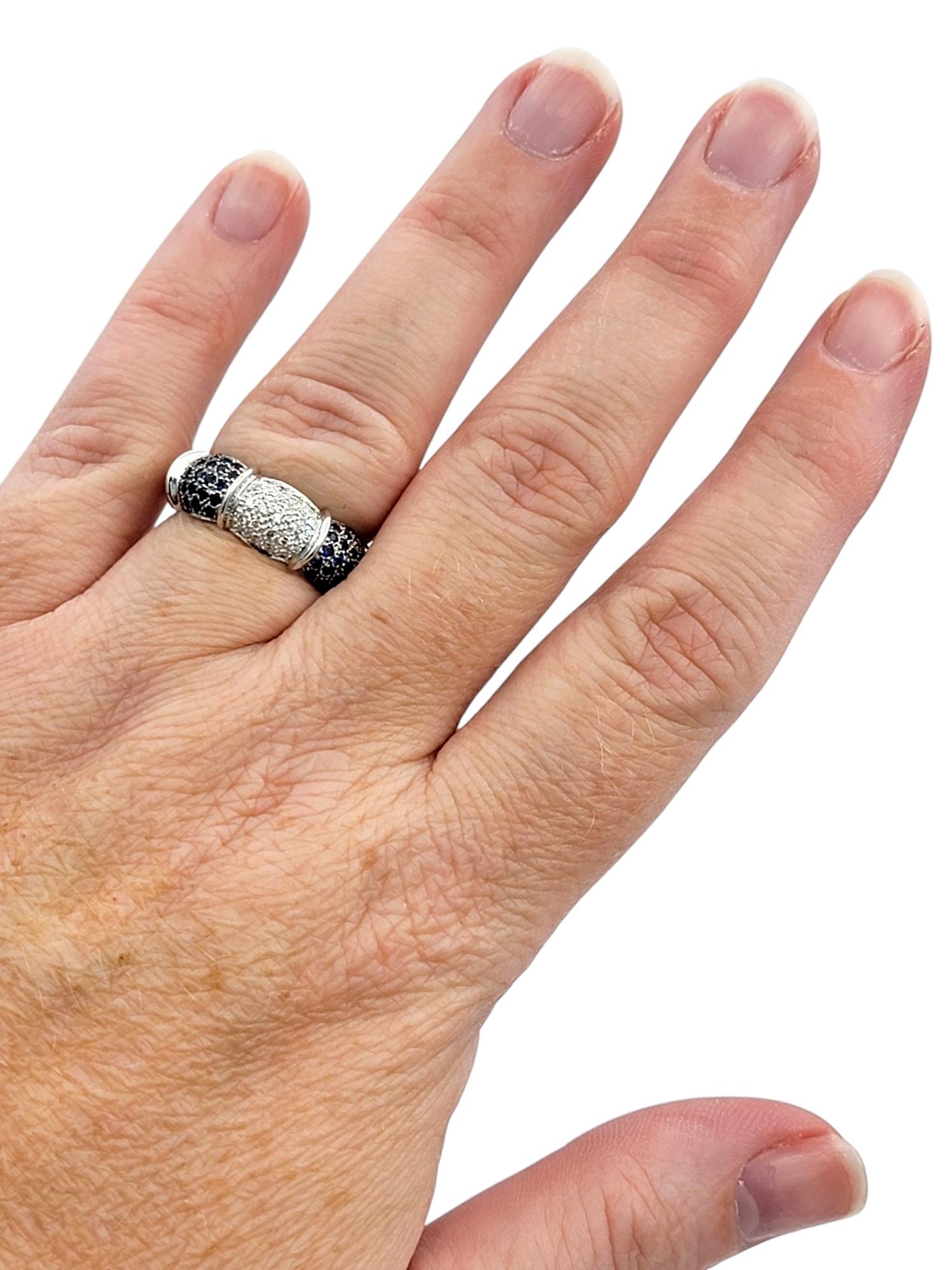 Alternating Sapphire and Diamond Scalloped Band Ring in 18 Karat White Gold For Sale 3