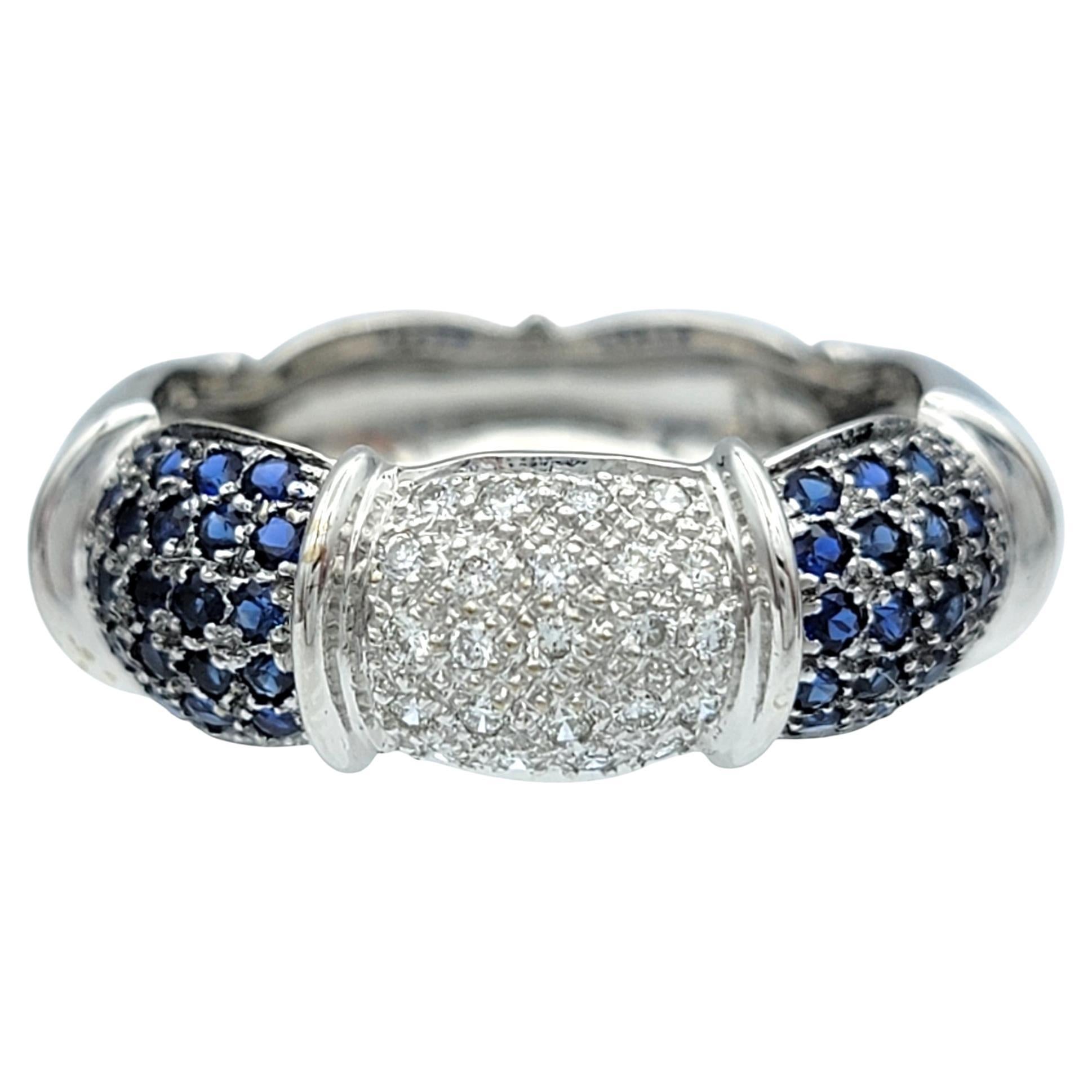 Alternating Sapphire and Diamond Scalloped Band Ring in 18 Karat White Gold