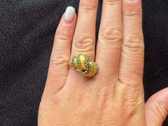 Alternating Sapphire and Emerald Rows Vintage Ring in 18k Yellow Gold