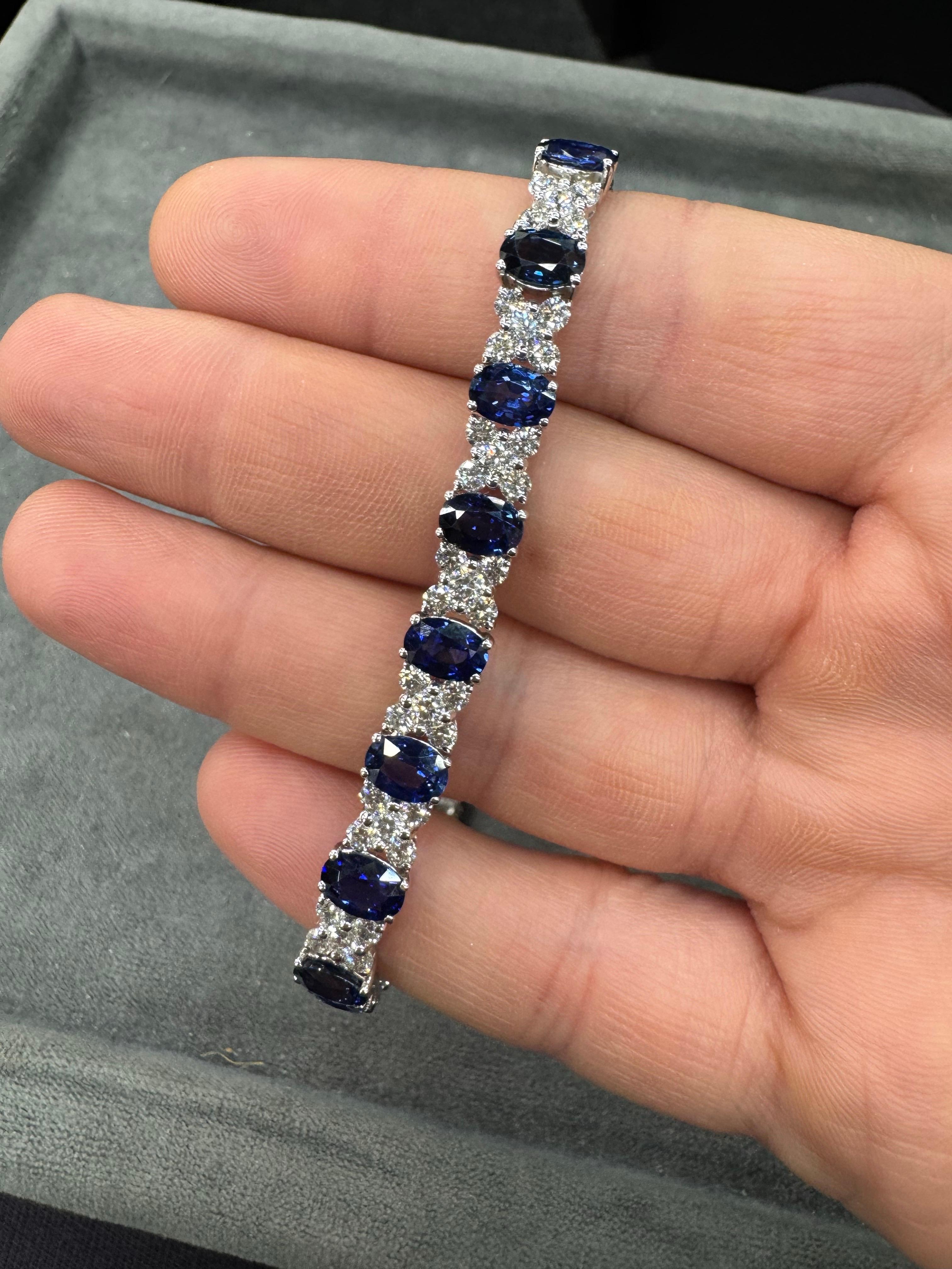 Alternating Sapphire & Diamond Tennis Bracelet 22.80 CTTW 18KT White Gold F VS (Zeitgenössisch) im Angebot
