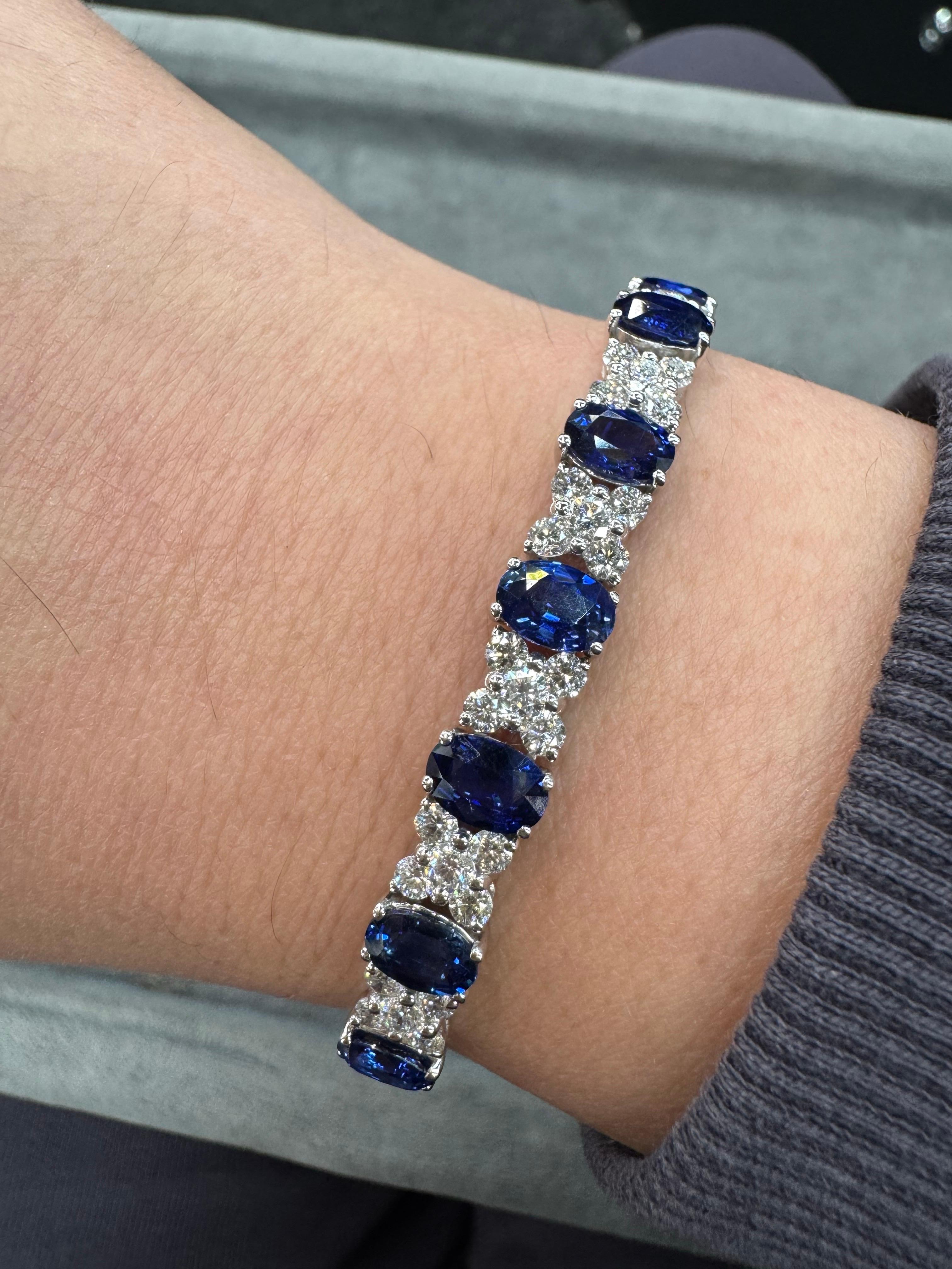 Alternating Sapphire & Diamond Tennis Bracelet 22.80 CTTW 18KT White Gold F VS Damen im Angebot
