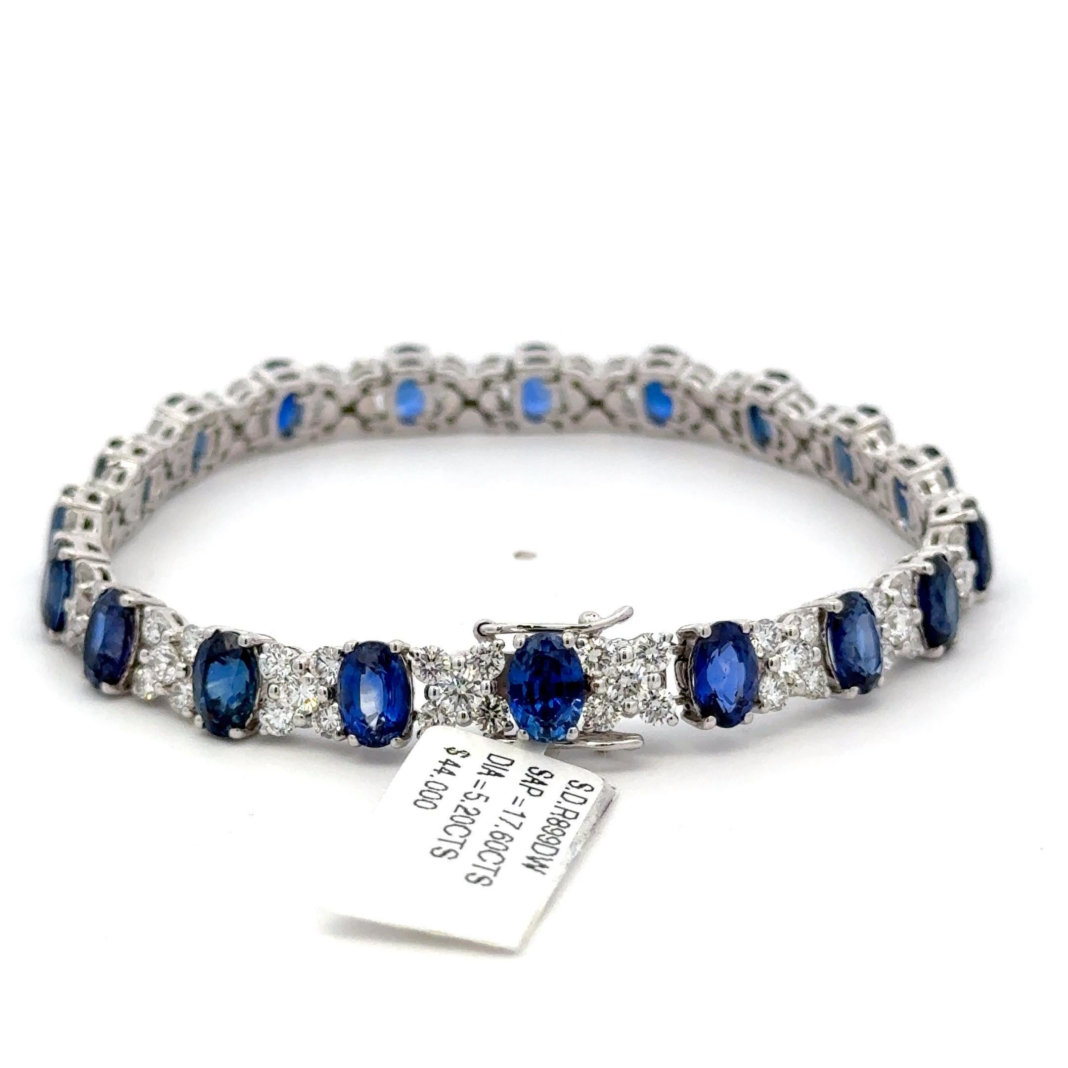 Alternating Sapphire & Diamond Tennis Bracelet 22.80 CTTW 18KT White Gold F VS im Angebot 3