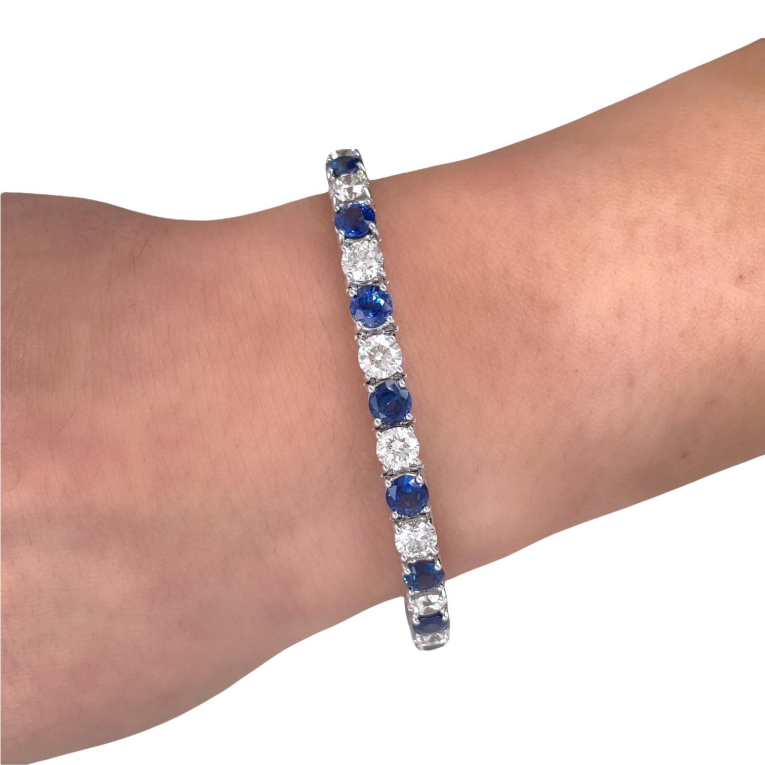 Alternating Sapphire & Diamond Tennis Bracelet in 14K White Gold In New Condition For Sale In New York, NY