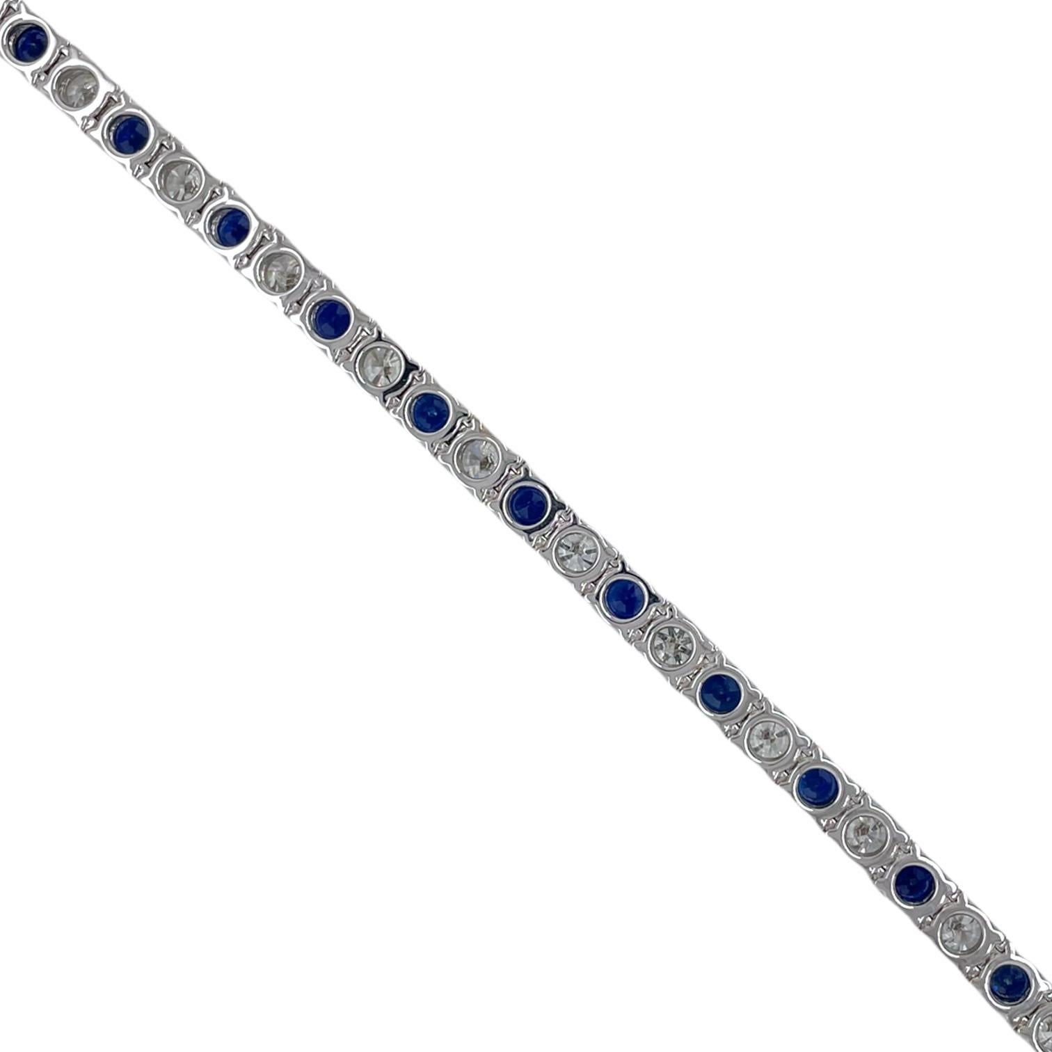 Women's Alternating Sapphire & Diamond Tennis Bracelet in 14K White Gold For Sale