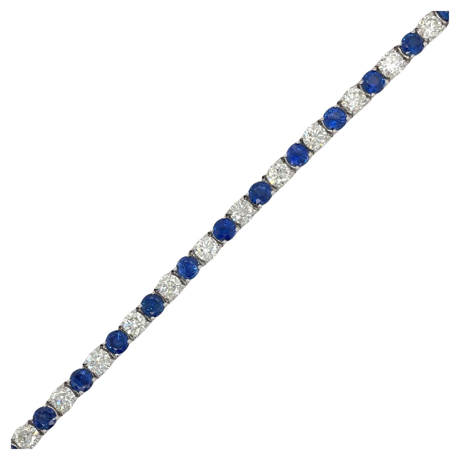 Alternating Sapphire & Diamond Tennis Bracelet in 14K White Gold