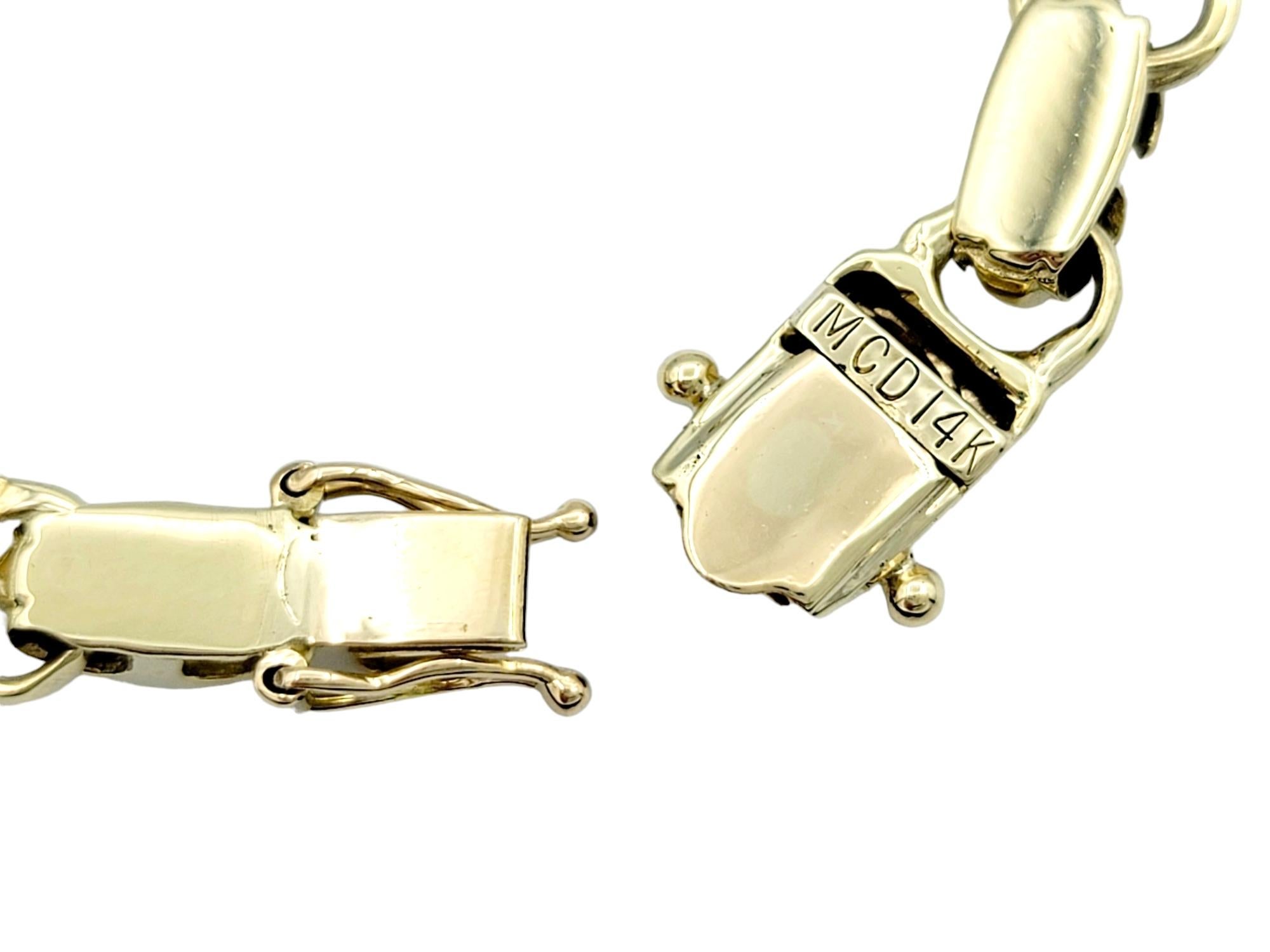 Bracelet à maillons carrés et en forme de cœur alternant avec diamants en or jaune 14 carats Pour femmes en vente