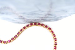 Alternating Square Red Ruby and Diamond Tennis Bracelet in 18K Yellow Gold