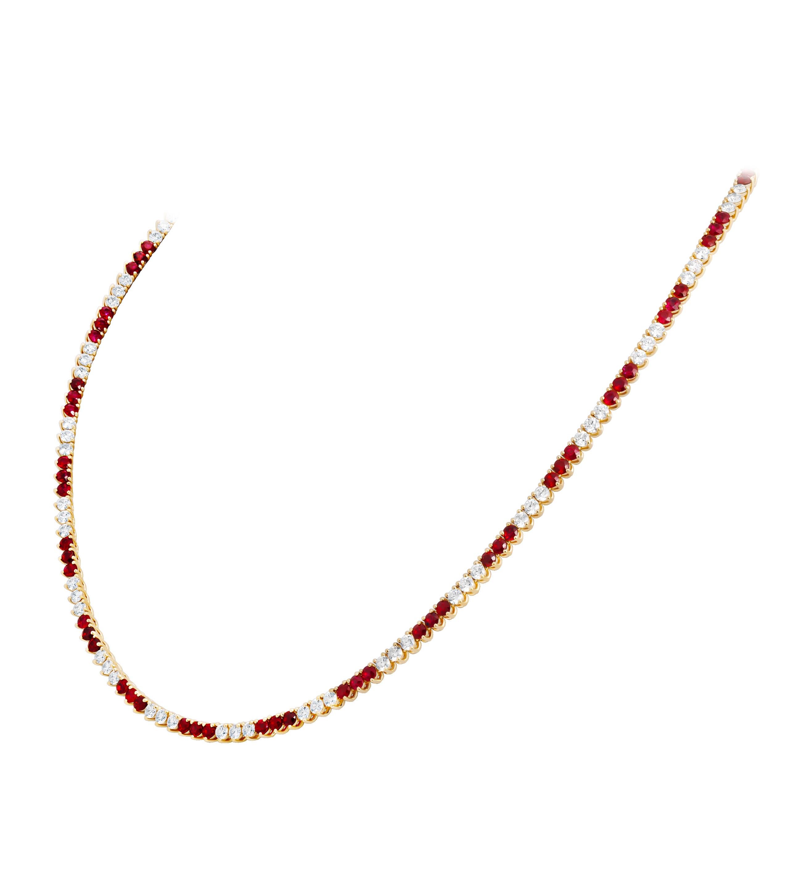 Moderno Collana tennis alternata con diamanti e rubini in vendita