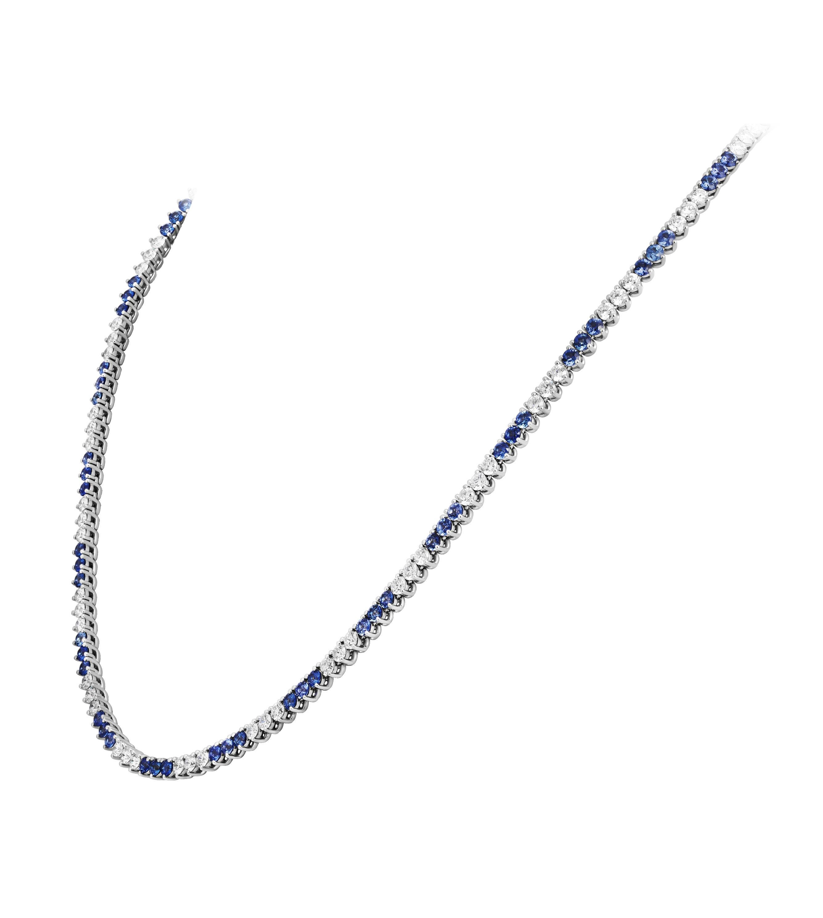 Moderno Collana Tennis alternata con diamanti e zaffiri in vendita