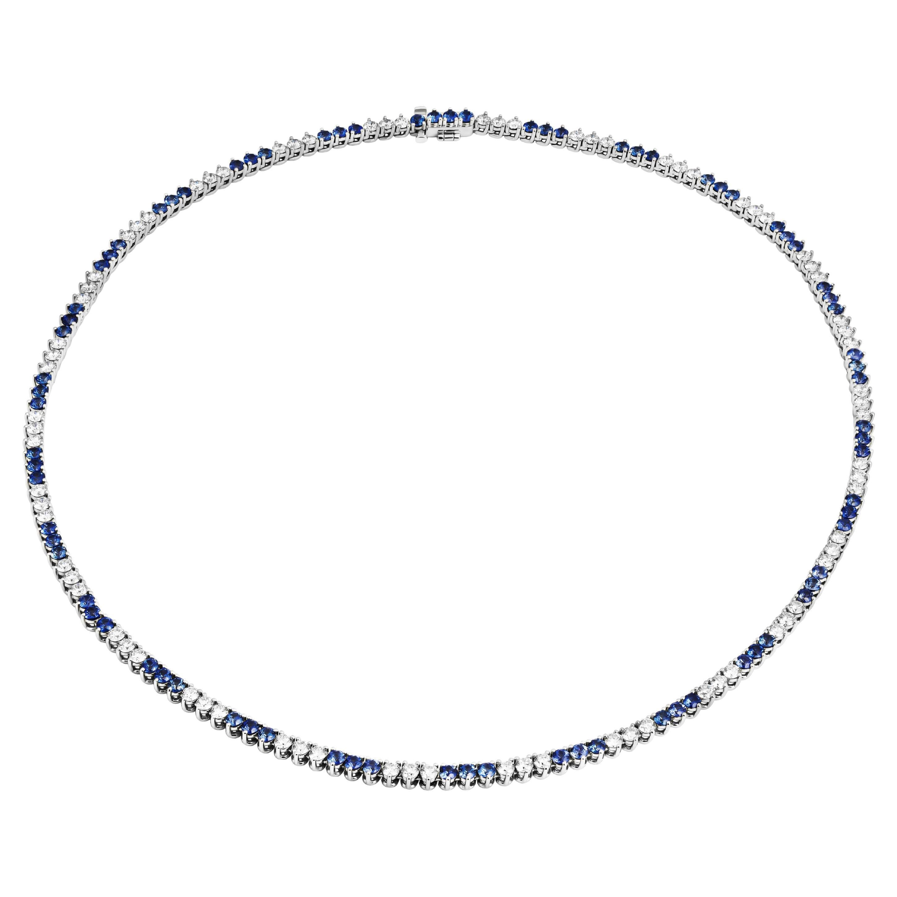 Alternating Tennis Necklace with Diamonds & Sapphires