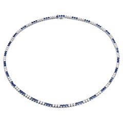 Alternating Tennis Necklace with Diamonds & Sapphires