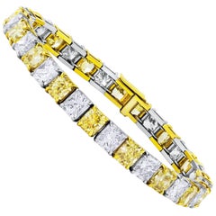 Roman Malakov 32.56 Carat Alternating Yellow and White Diamond Tennis Bracelet