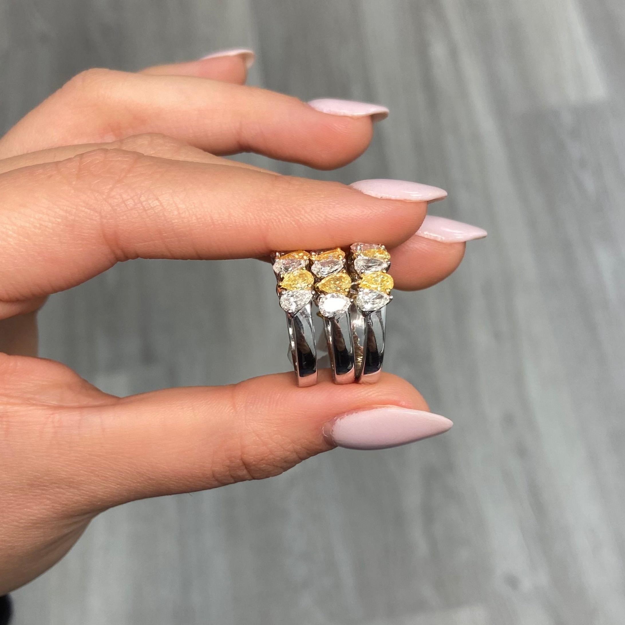 Rare Colors - Alternating Yellow Pear Shape Diamond Half Eternity Ring For Sale 2