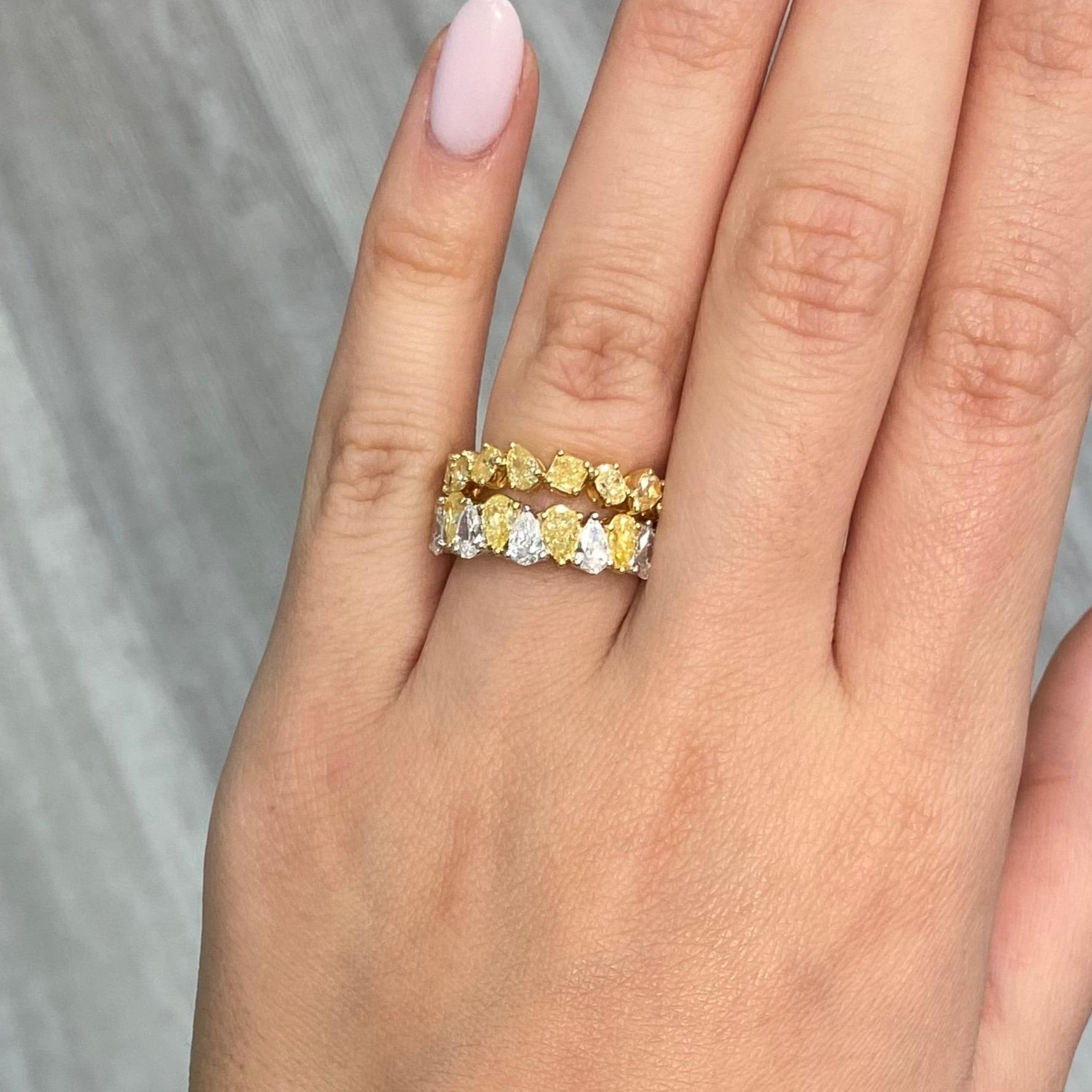Rare Colors - Alternating Yellow Pear Shape Diamond Half Eternity Ring For Sale 3