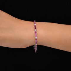 Alternative 3.81Ct Ruby 0.84Ct Diamond Thin Tennis Bracelet 18 Karat White Gold