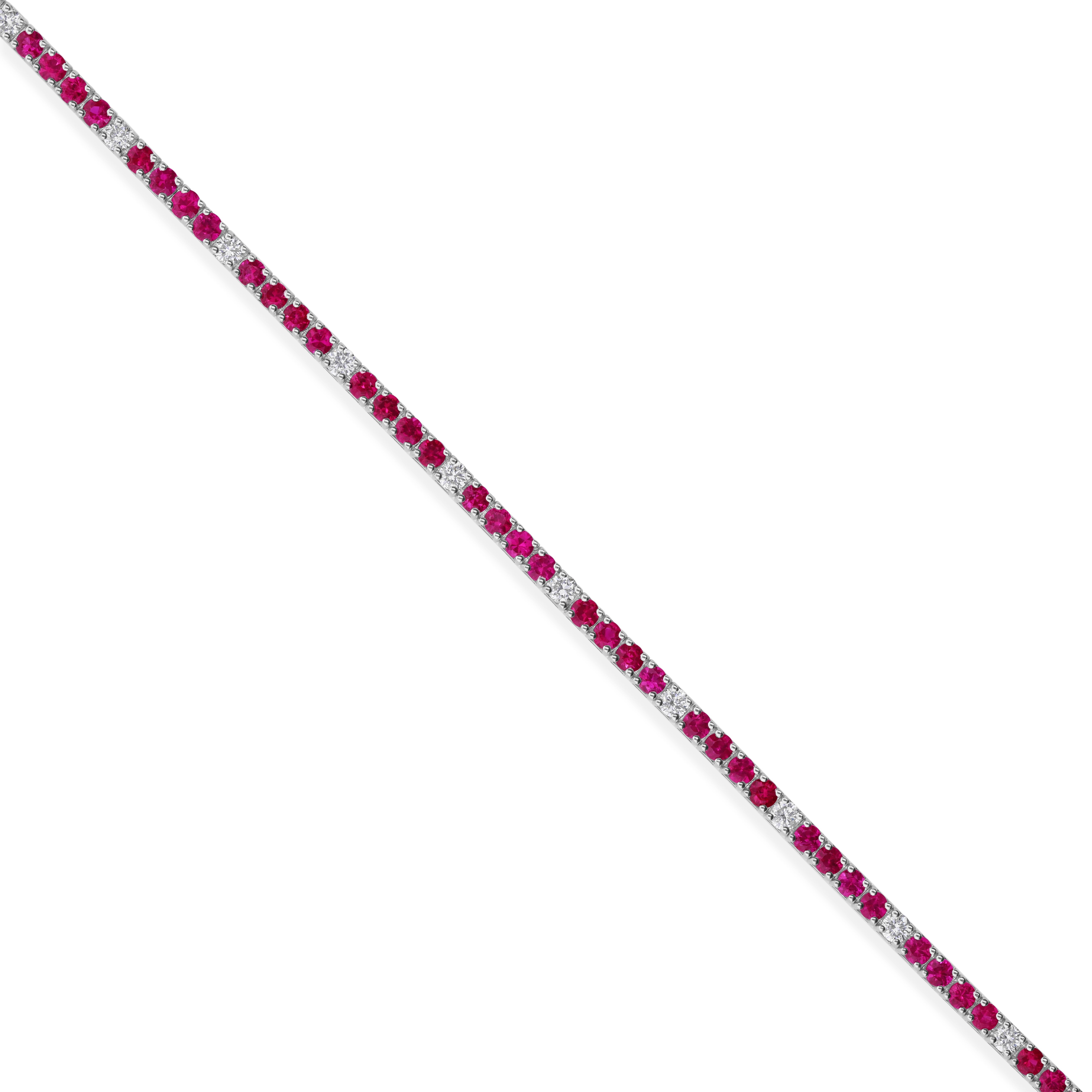 Alternative 3,81cts Rubin Diamant Sleek Armband 18k Solid White Gold (Art déco) im Angebot