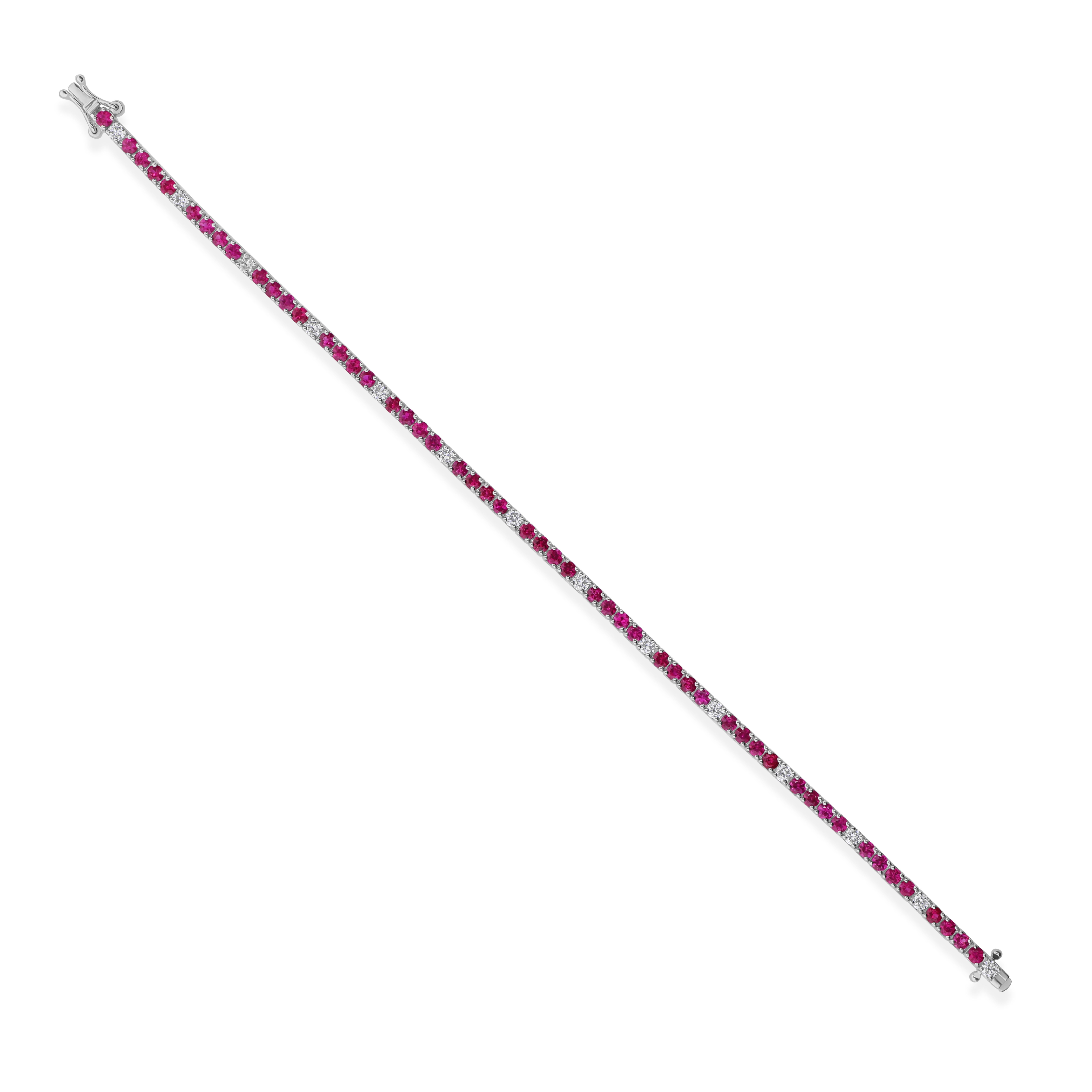 Alternative 3,81cts Rubin Diamant Sleek Armband 18k Solid White Gold (Rundschliff) im Angebot