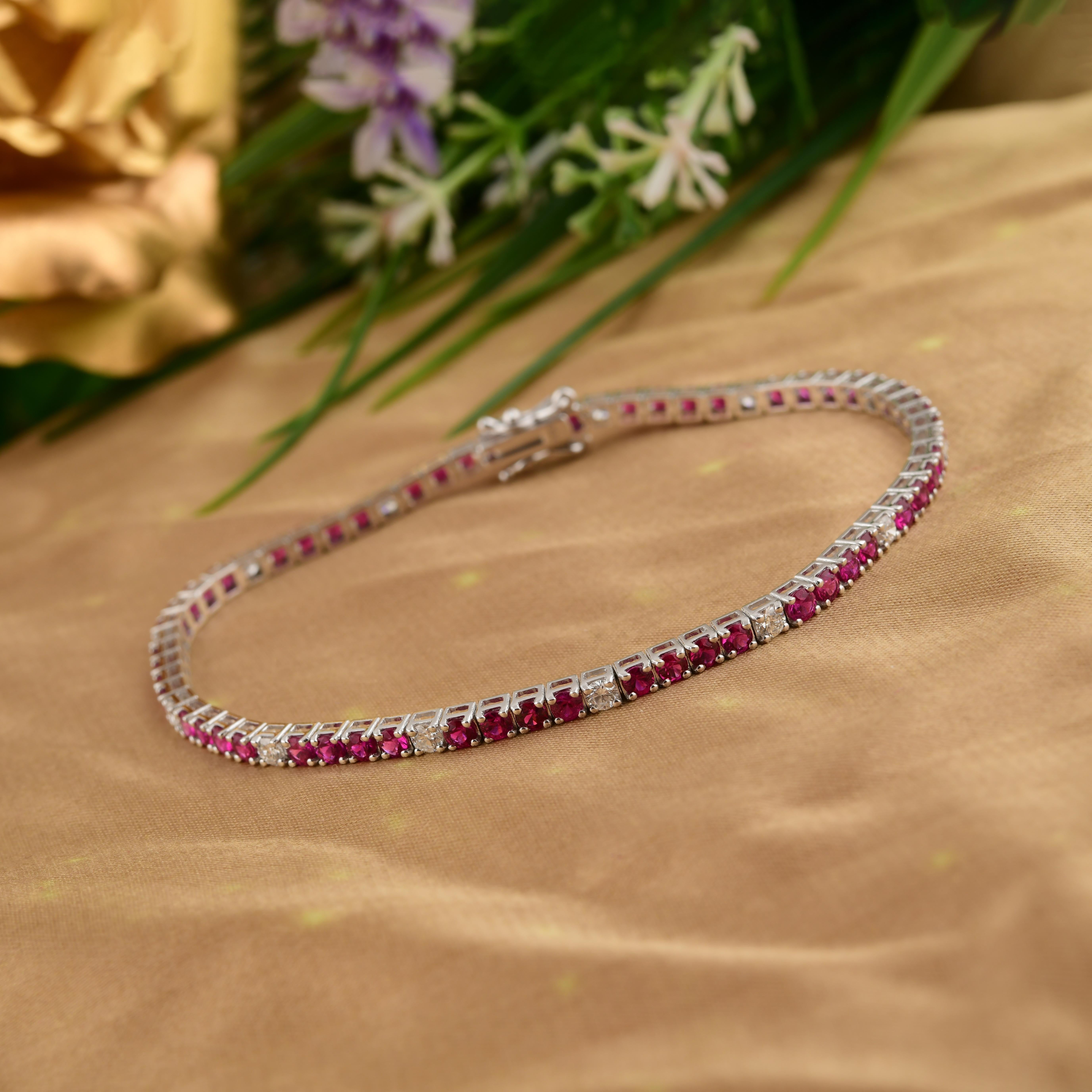 Alternative 3,81cts Rubin Diamant Sleek Armband 18k Solid White Gold Damen im Angebot