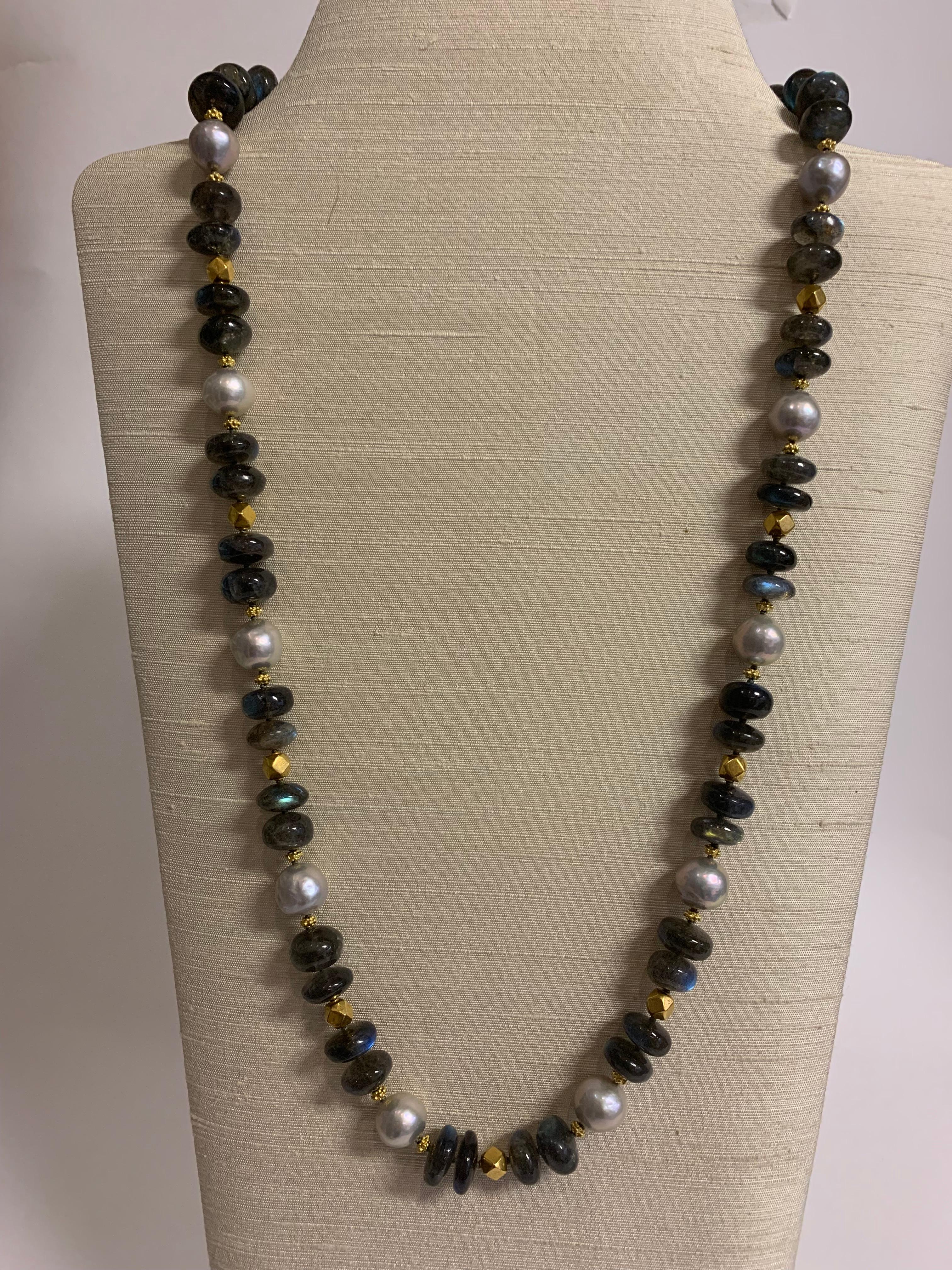 Contemporary Altfield Labradorite, Pearl and Gold Necklace