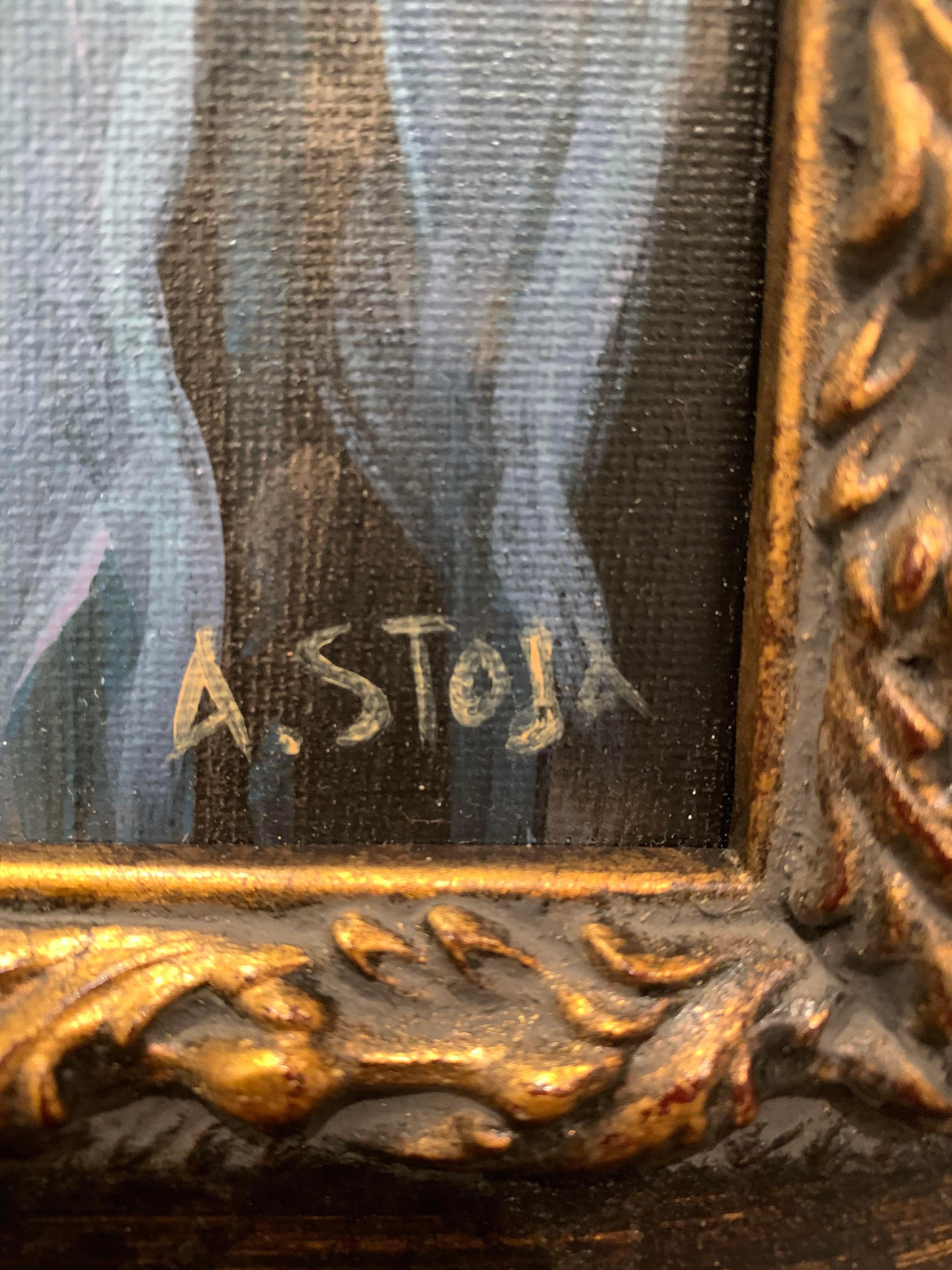 Acrylique sur toile - Madonna de la Renaissance italienne - Noir Portrait Painting par Altin Stoja
