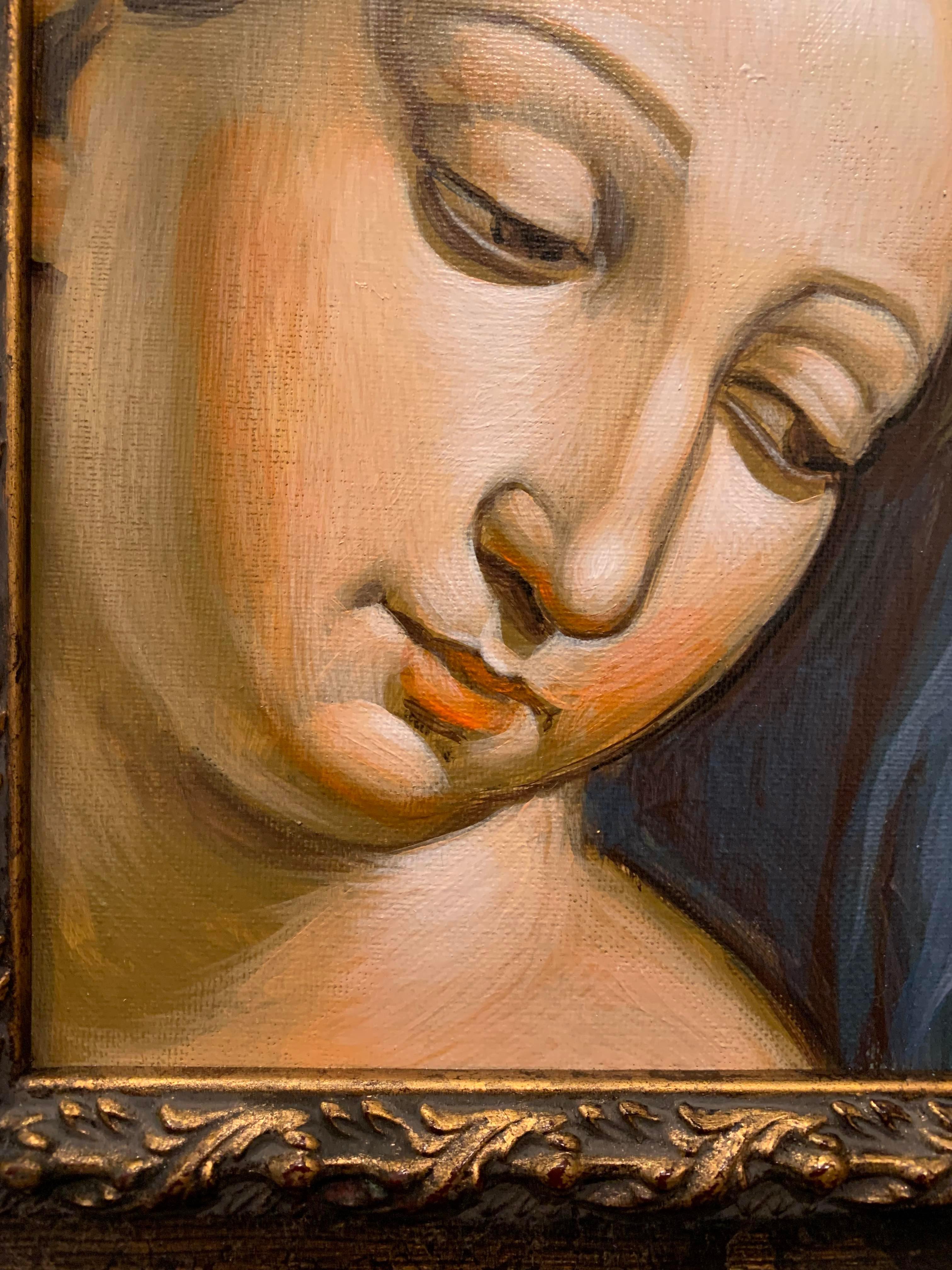 Acrylic on Canvas -- Madonna from Italian Renaissance - Black Portrait Painting by Altin Stoja