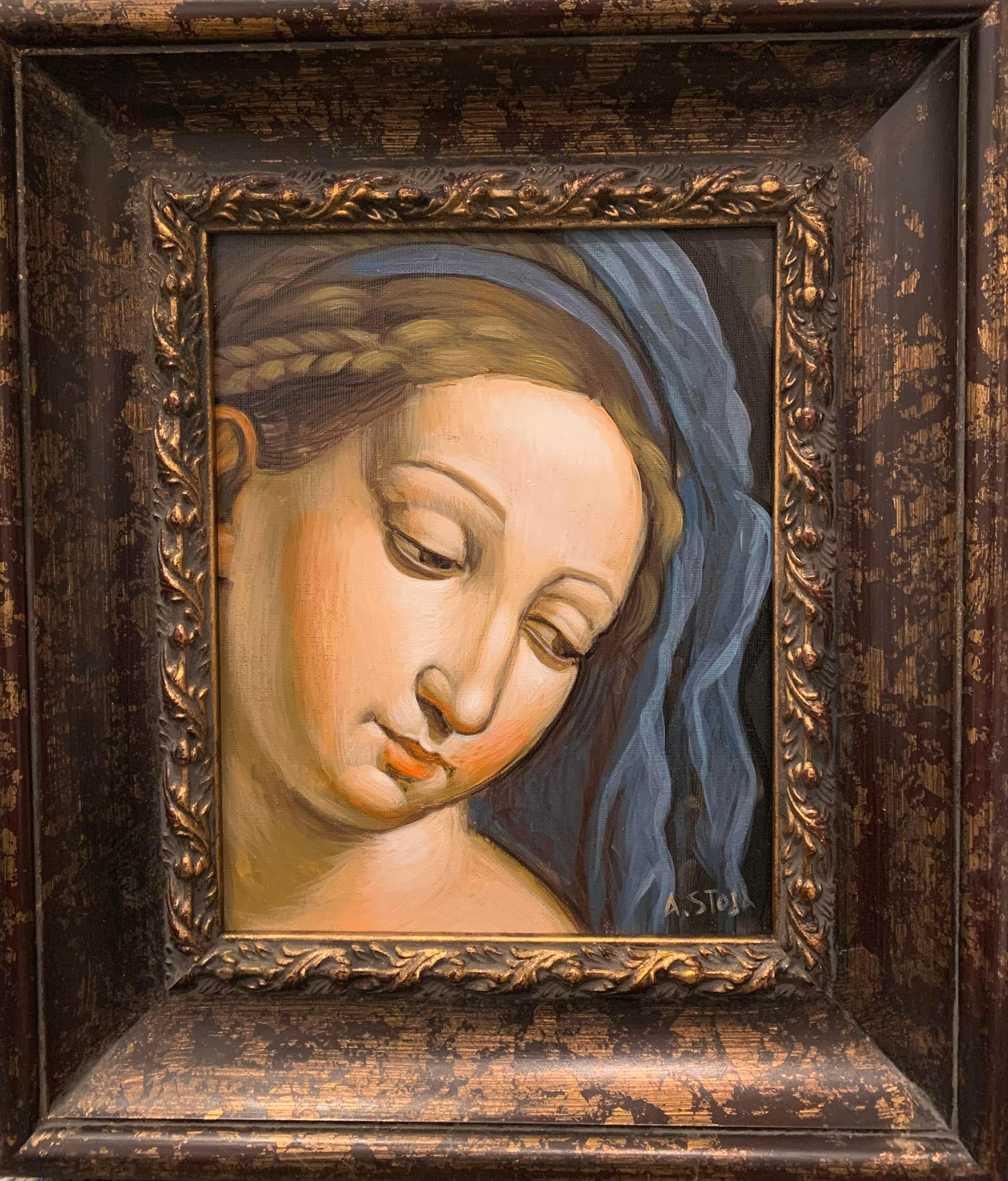 Altin Stoja Portrait Painting – Acryl auf Leinwand – Madonna aus der italienischen Renaissance