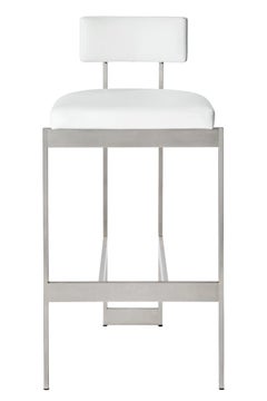 Alto Bar Stool in White Leather with Satin Nickel Finish by Powell & Bonnell