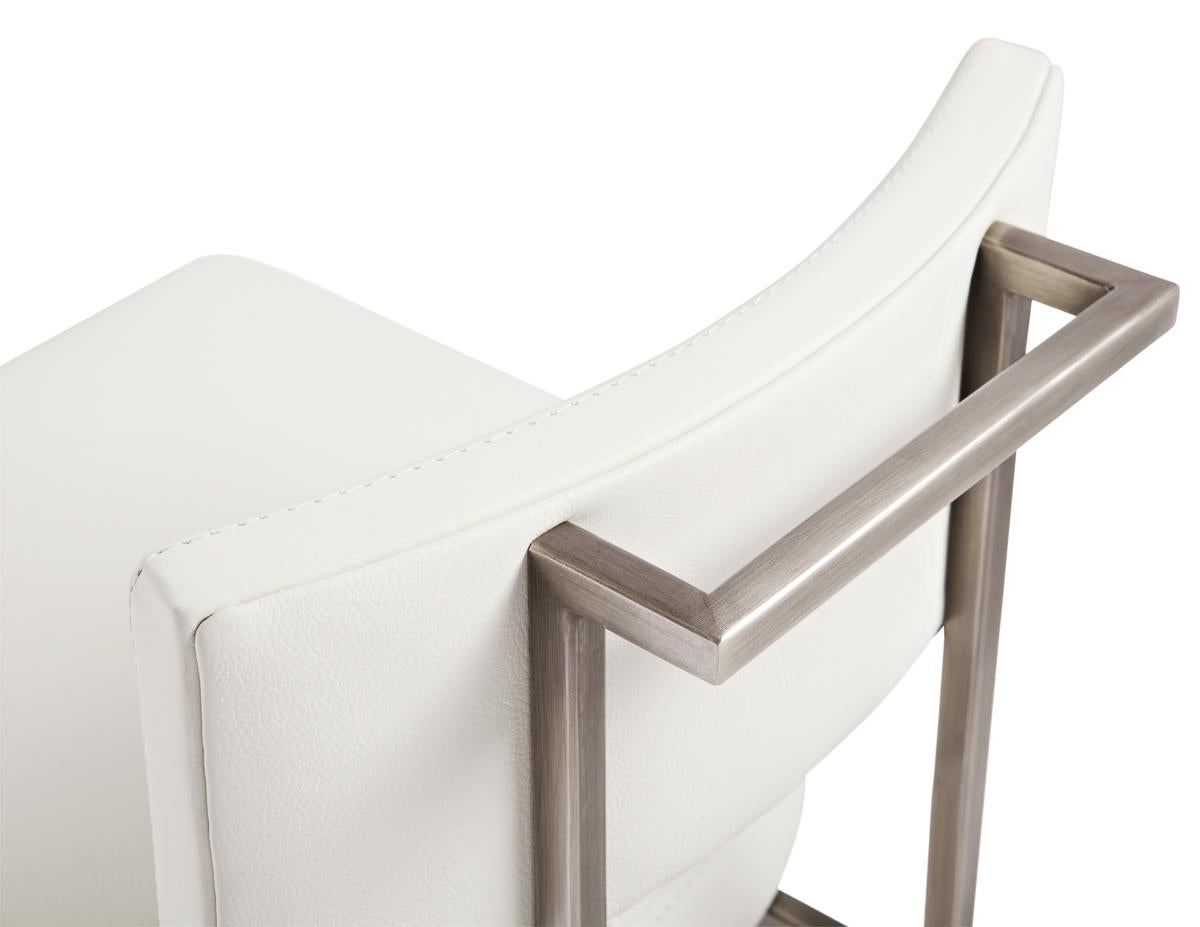 Canadian Alto Bar Stool in White Leather with Satin Nickel Finish by Powell & Bonnell For Sale