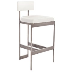 Alto Bar Stool in White Leather with Satin Nickel Finish by Powell & Bonnell