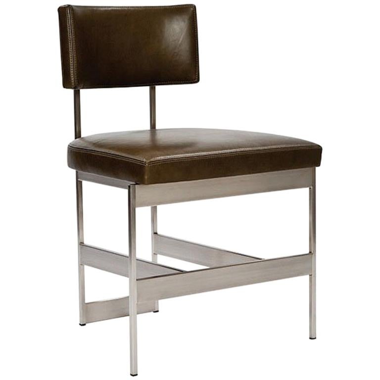 Alto Chair in Dark Brown Leather with Satin Nickel Finish by Powell & Bonnell For Sale