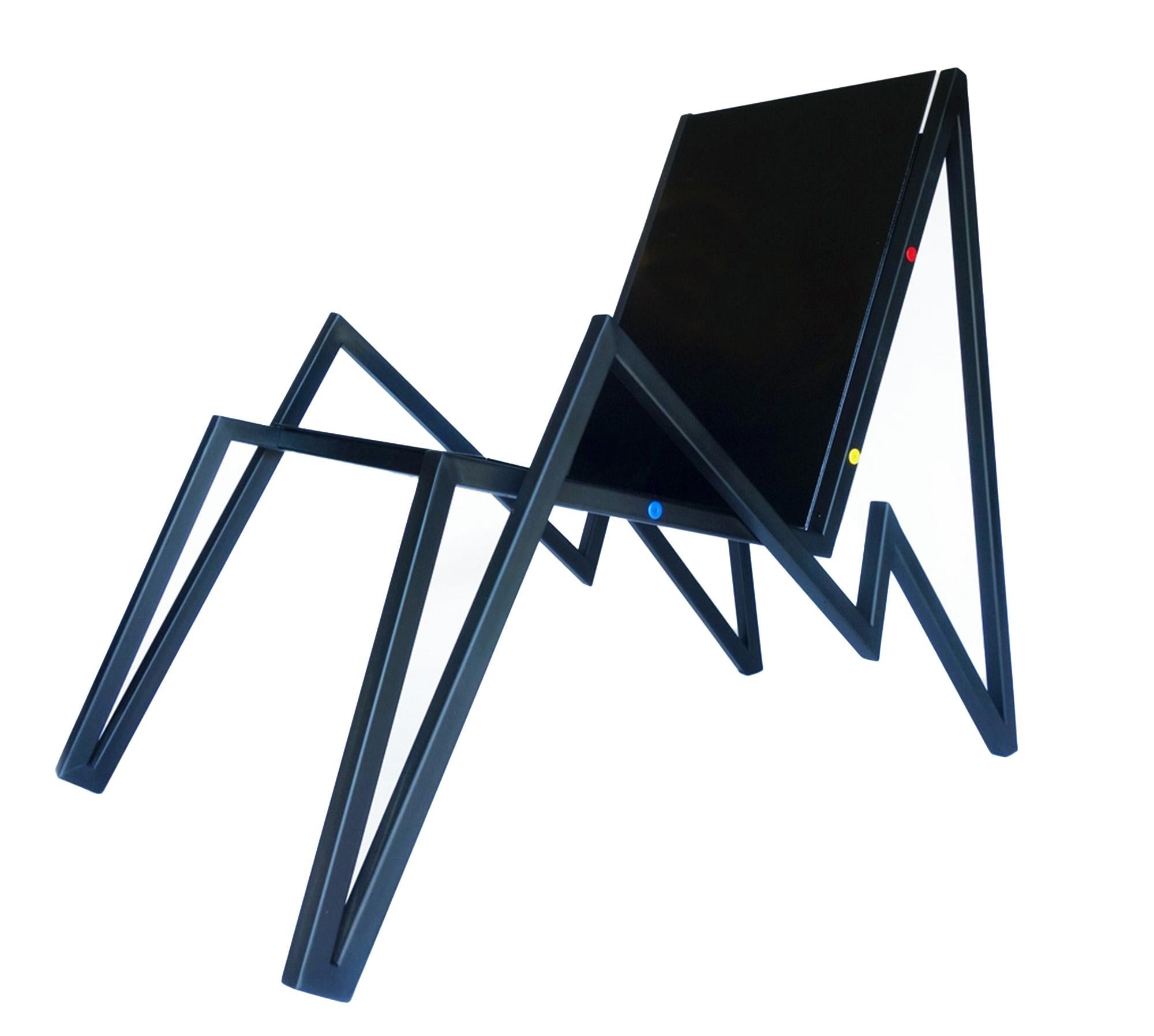 The Alto Lounge Chair is a minimalist post-modern masterpiece designed and handcrafted by Brooklyn based artists Franco V.  A jagged interpretation of a mountain peak vista, its sculptural silhouette seamlessly connected with compound angles,