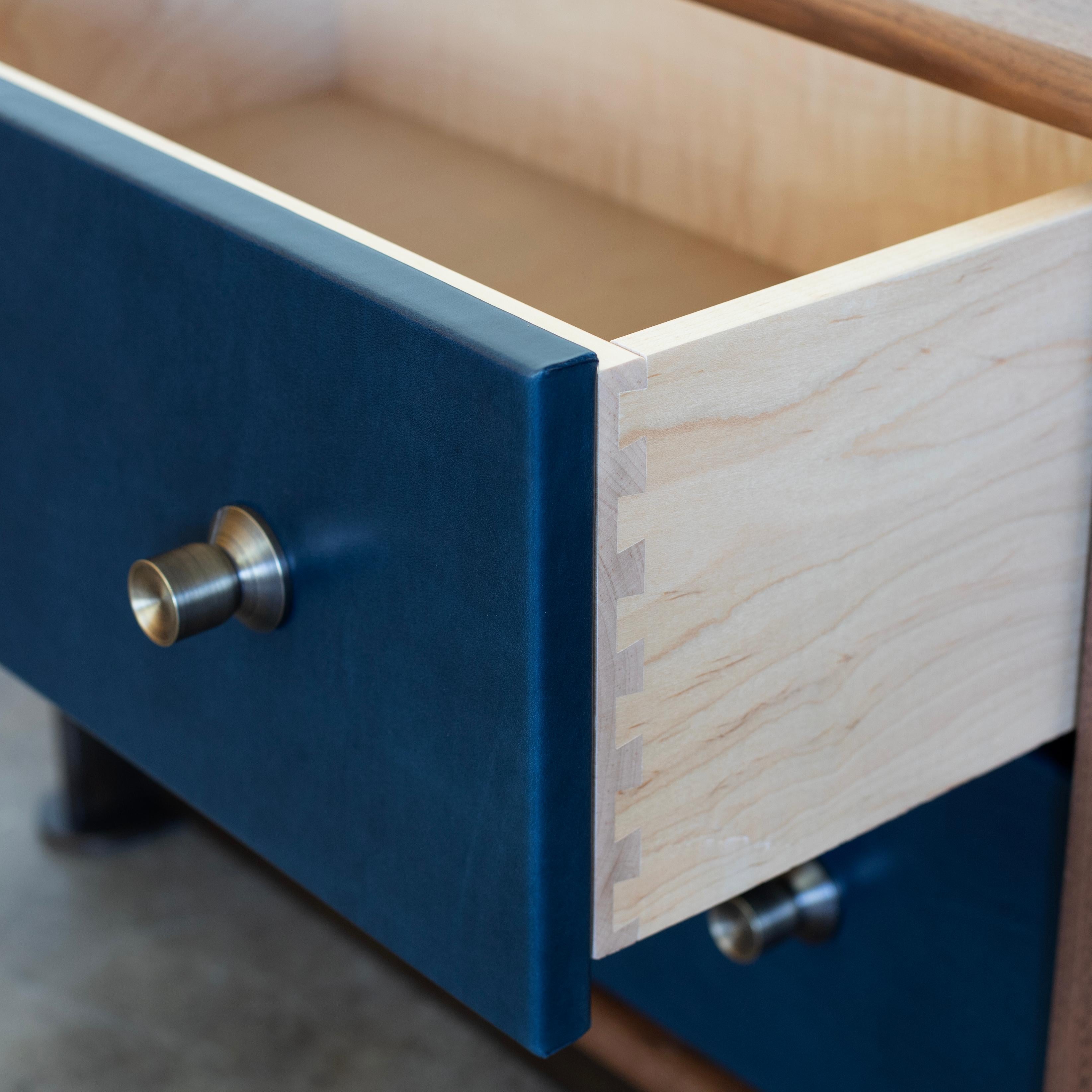 Brass Alton modern solid wood and leather nightstands by Crump and Kwash