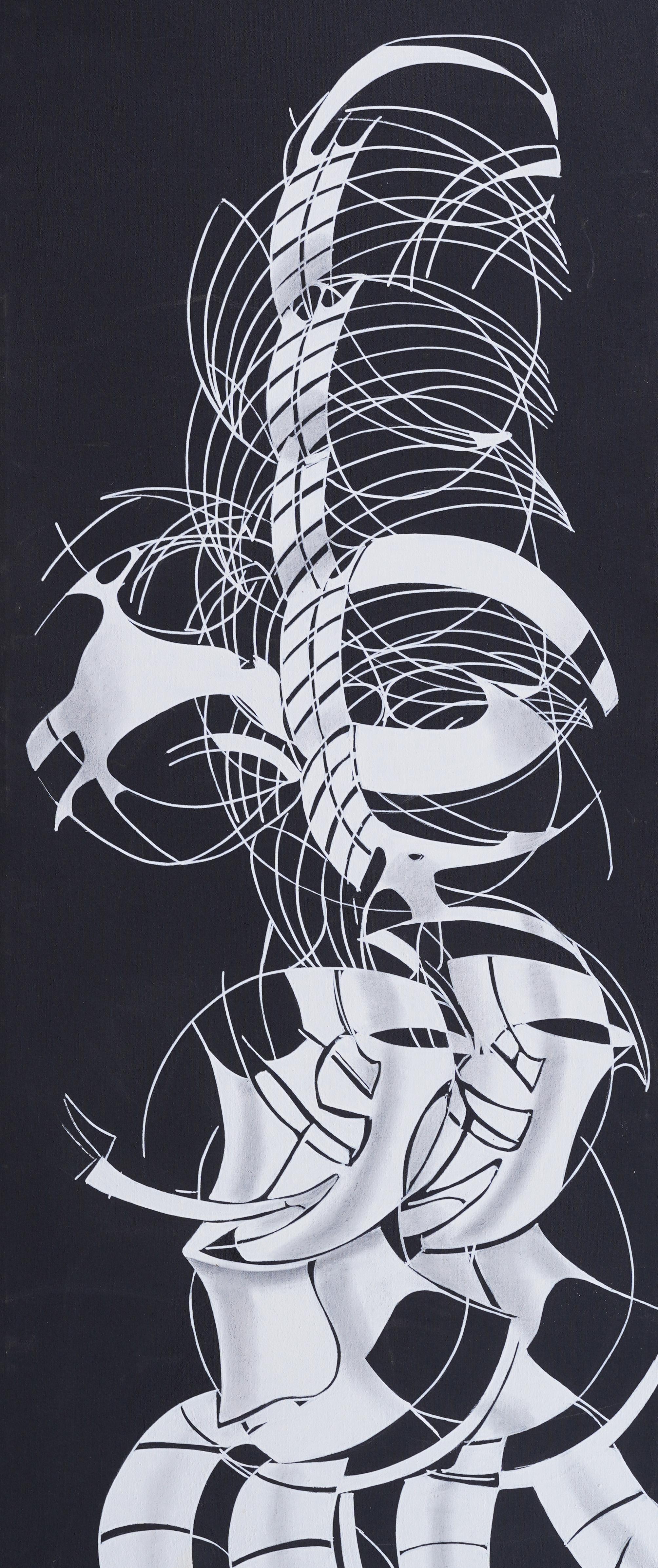 Impressionante dipinto astratto modernista americano di Alton S. Tobey (1914 - 2005). Olio su tela.  Incorniciato.  Firmato.  Dimensioni dell'immagine: 24 x 66 pollici.  