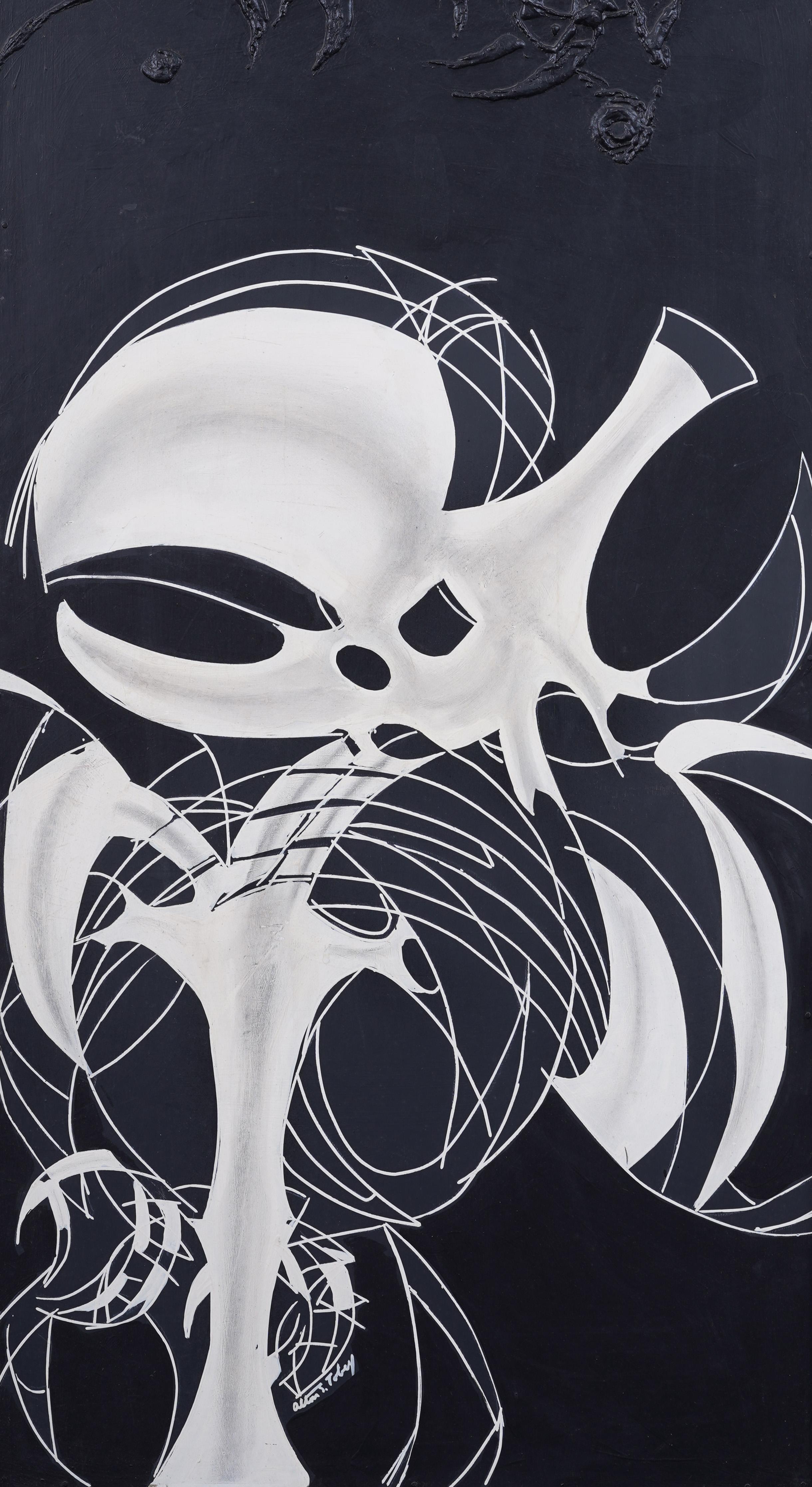 Antiguo cuadro al óleo abstracto surrealista de la escuela modernista americana enmarcado de gran tamaño - Abstract Painting Negro de Alton Tobey