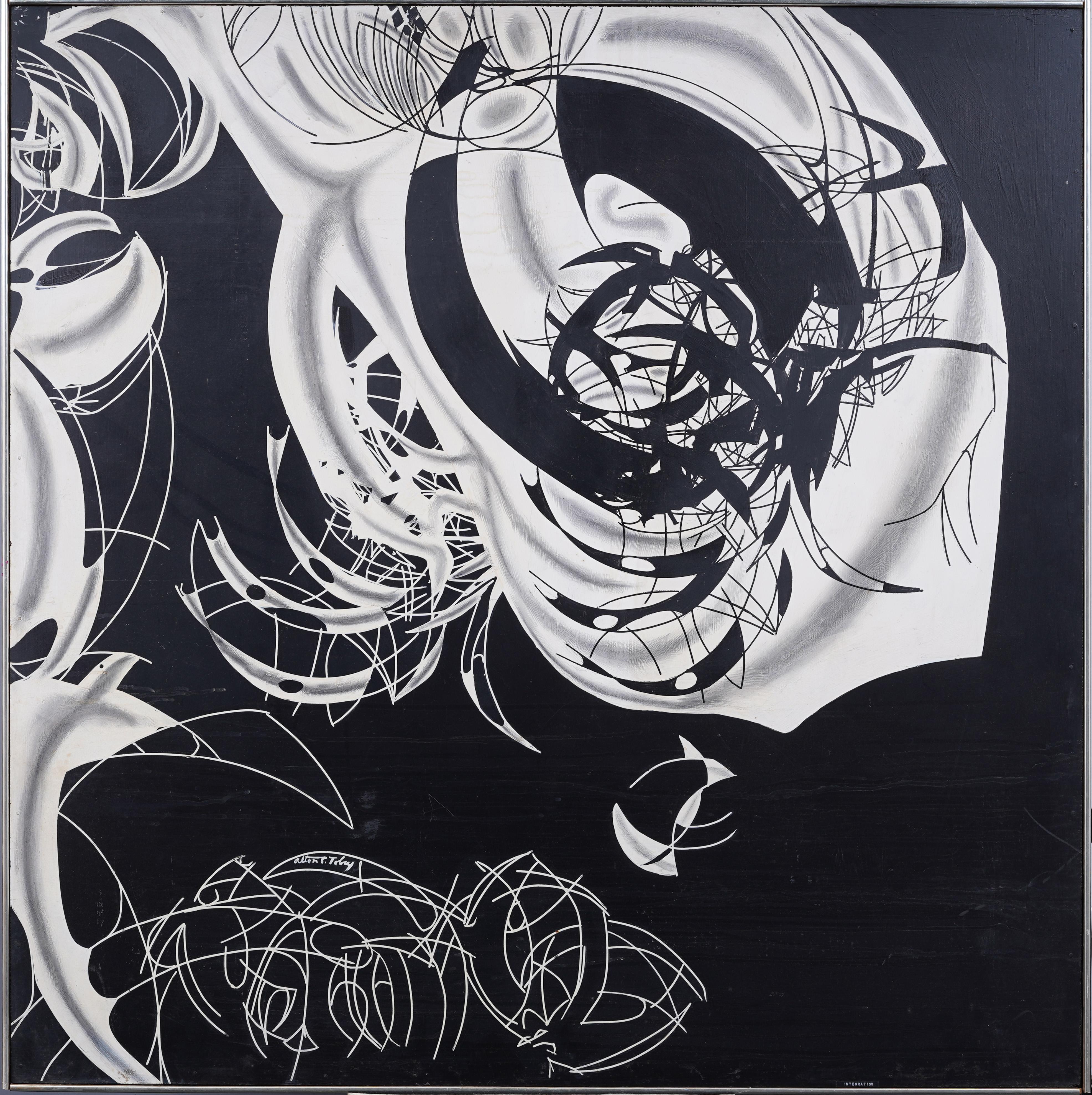 Großes antikes abstraktes surrealistisches gerahmtes Ölgemälde der amerikanischen Moderne, gerahmt – Painting von Alton Tobey
