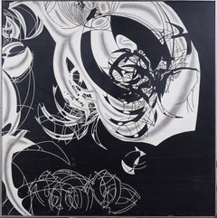 Grande dipinto ad olio antico modernista americano astratto surrealista incorniciato