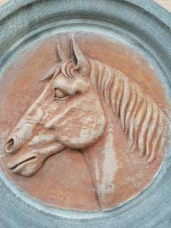 Horse head high relief , ceramic in stone frame -made in Italy