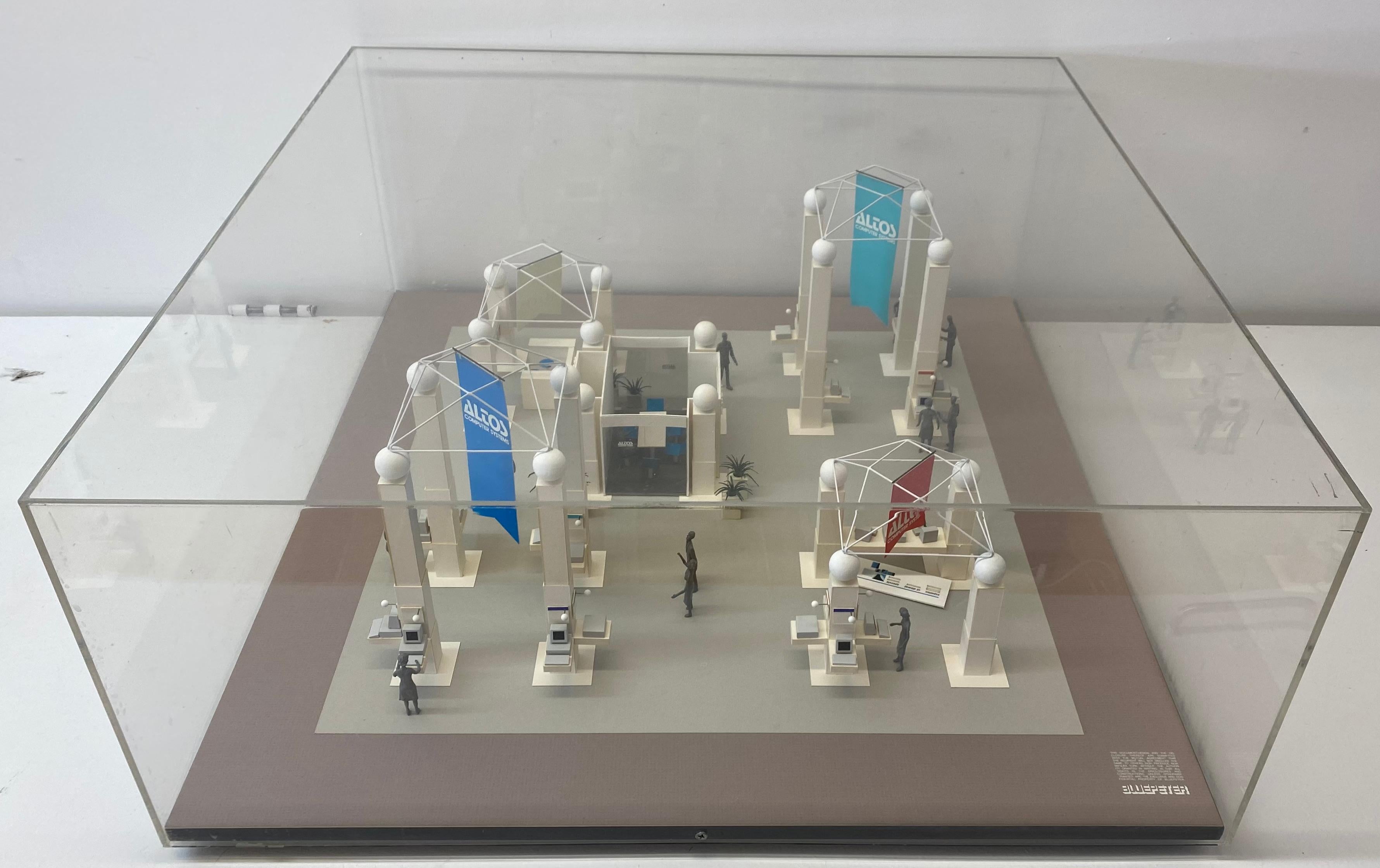 Altos Computer systems trade show architecture Model C.1980s

Designed for Altos Computer Systems by Bluepeter

Housed under clear acrylic case

A few of the figures have toppled (easily restore)

Measures: 24.5